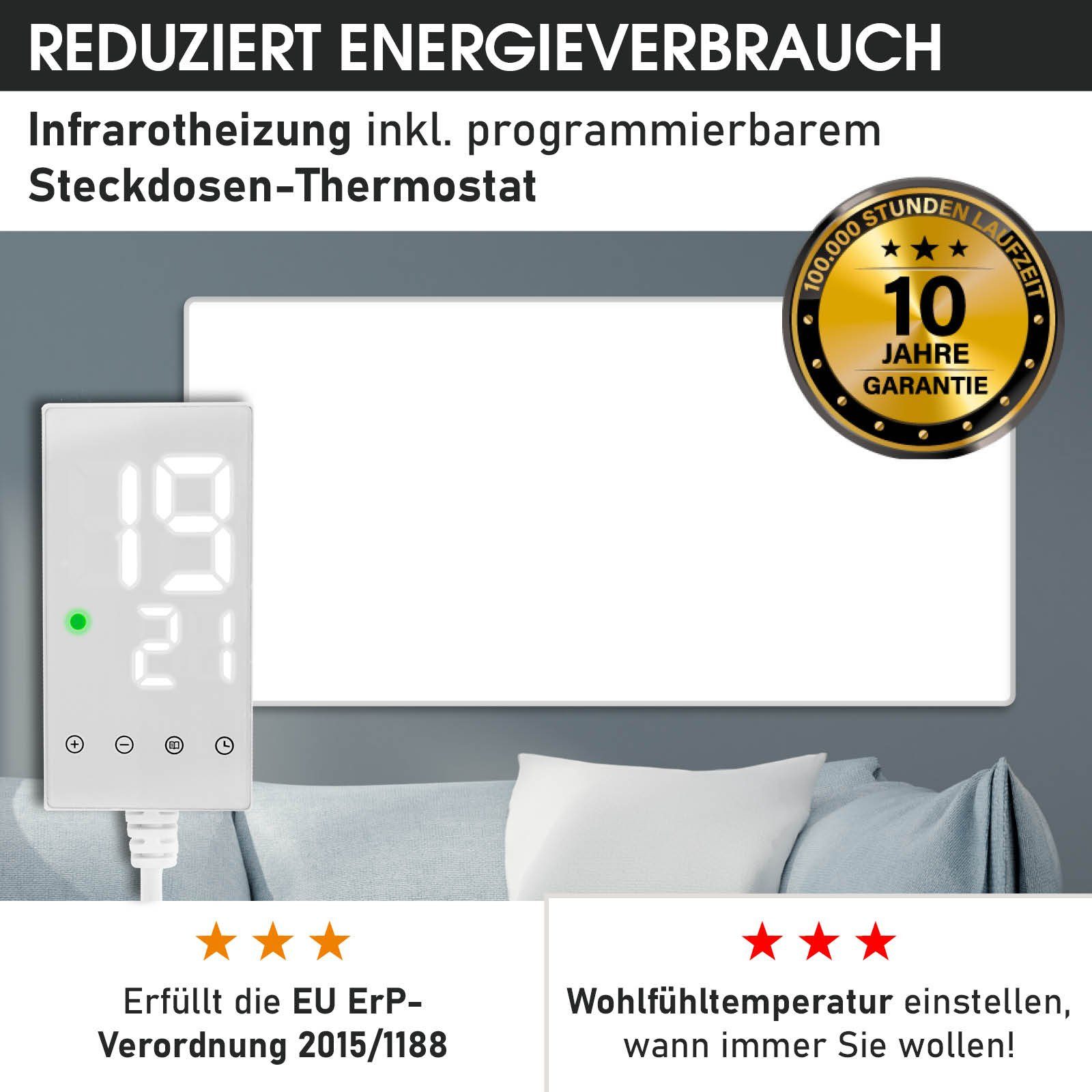 BRAST Infrarotheizung mit LED-Steckdosen-Thermostat, 300-1200 10 Wärmeeffizienz Watt, Wirkungsgrad durch Garantie, Optimalen hohe Jahre