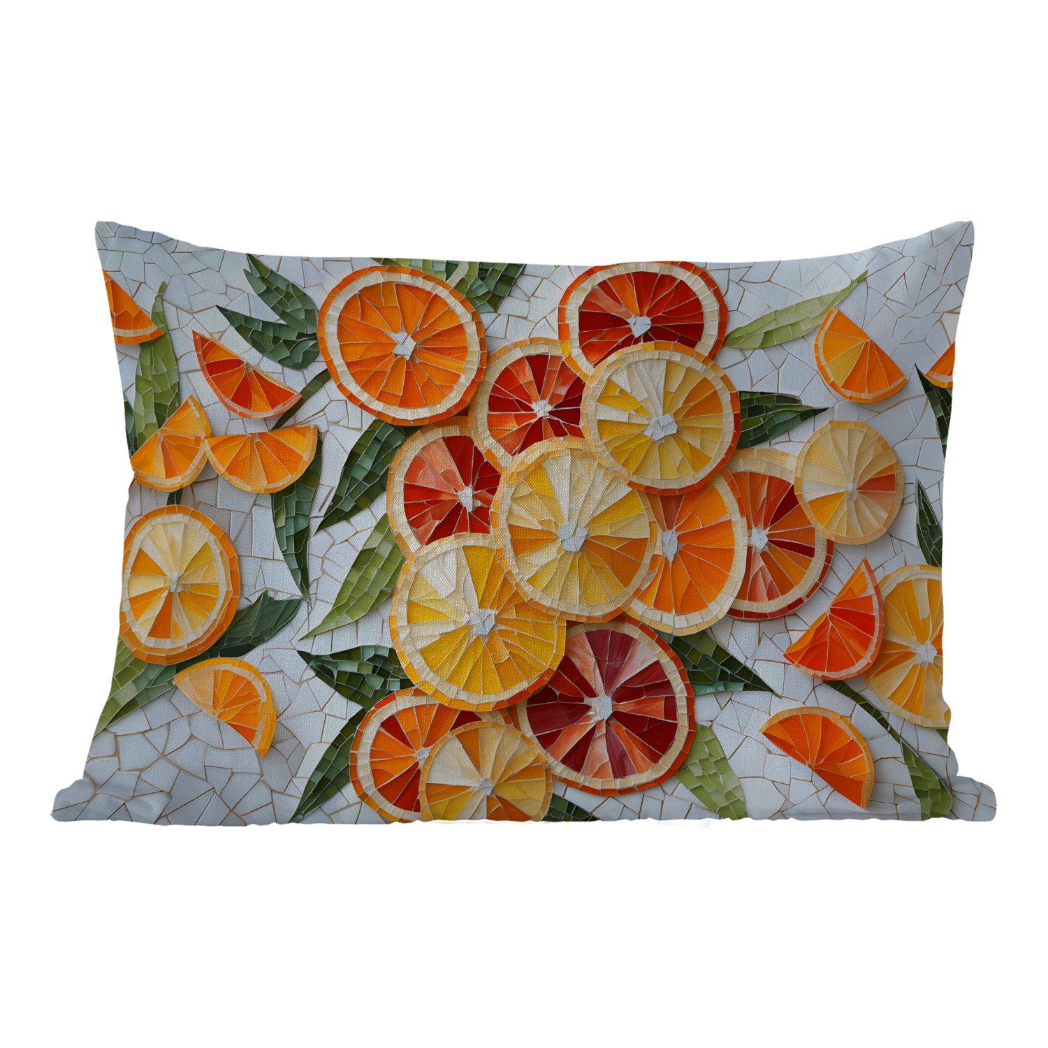 MuchoWow Dekokissen Scheiben - Obst - Orange - Mosaik, Outdoor-Dekorationskissen, Kissen, Kissenbezug, 50x30 cm