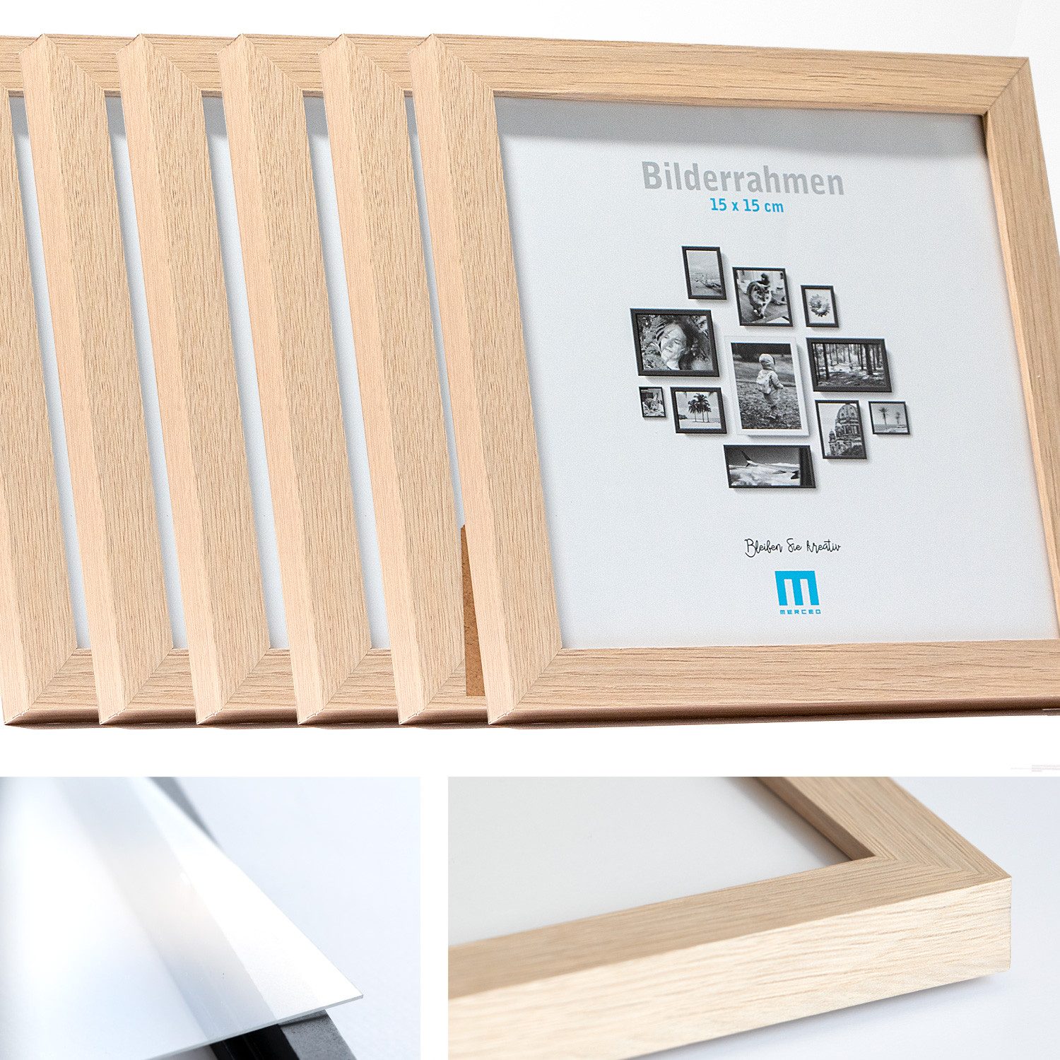 M MERCEO Bilderrahmen, 6er Set 15x15cm Bilderrahmen in natur (MDF, Acrylgla günstig online kaufen
