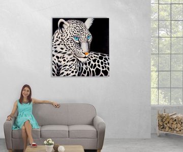 MCW Ölgemälde Wandbild Wei?er Leopard, Weißer Leopard, Handgemalt, Hohe Qualität, Jedes Bild ein Unikat, Ölfarben