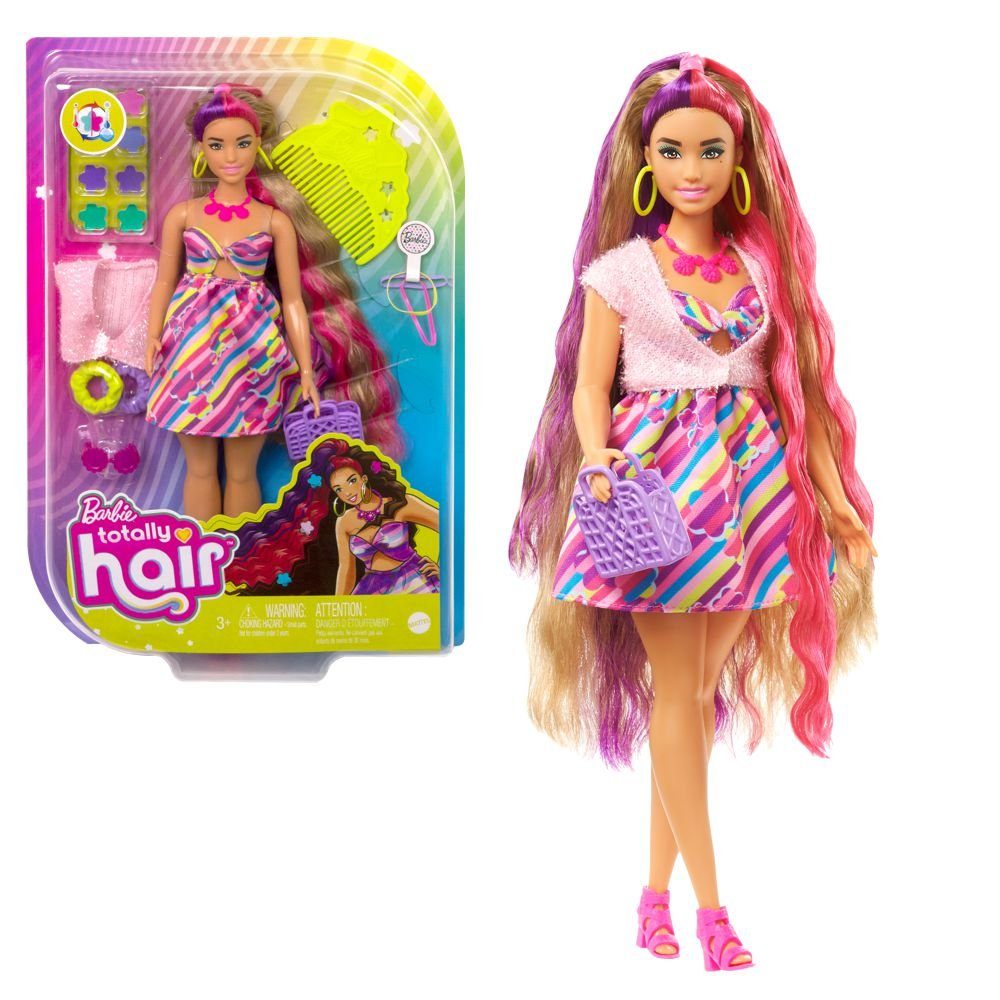 Barbie Anziehpuppe Totally Hair Barbie im farbenfrohen Blumenkleid Spielset günstig online kaufen