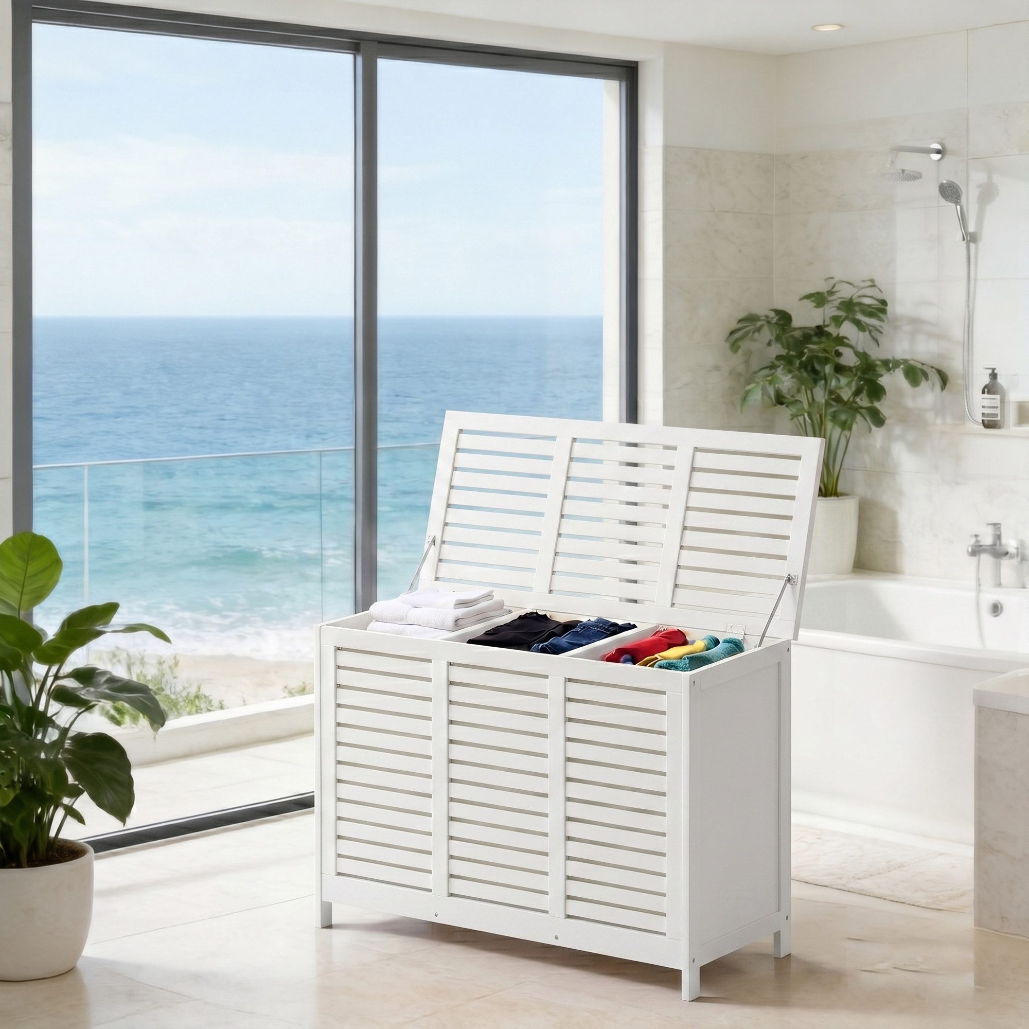 AdelDream Wäschekorb 150L Großer Wäschesammler 3 Fächer Gestreiftes Design