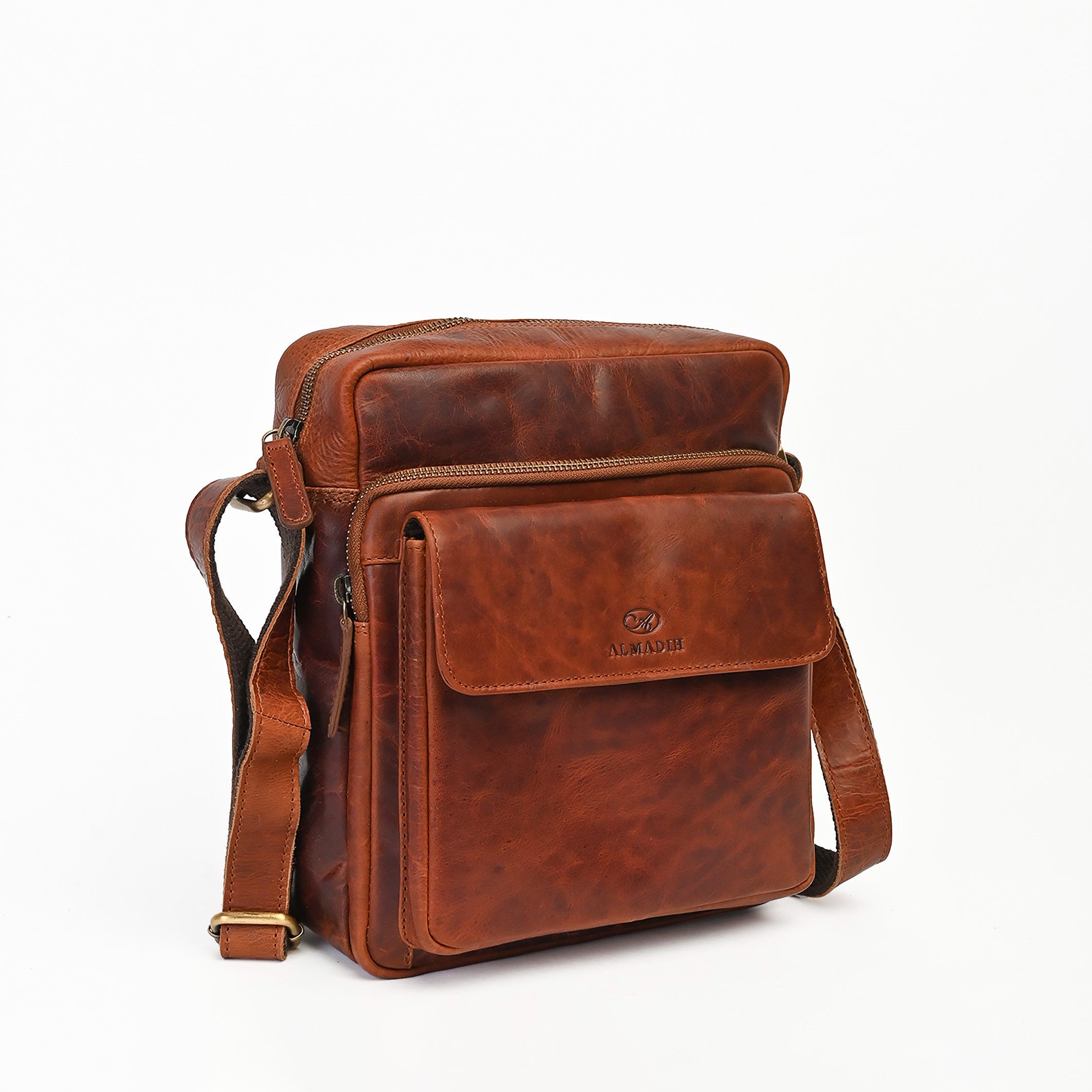 ALMADIH Umhängetasche Leder Herren perfekt für Tablet iPads 12.9 Zoll - DON braun