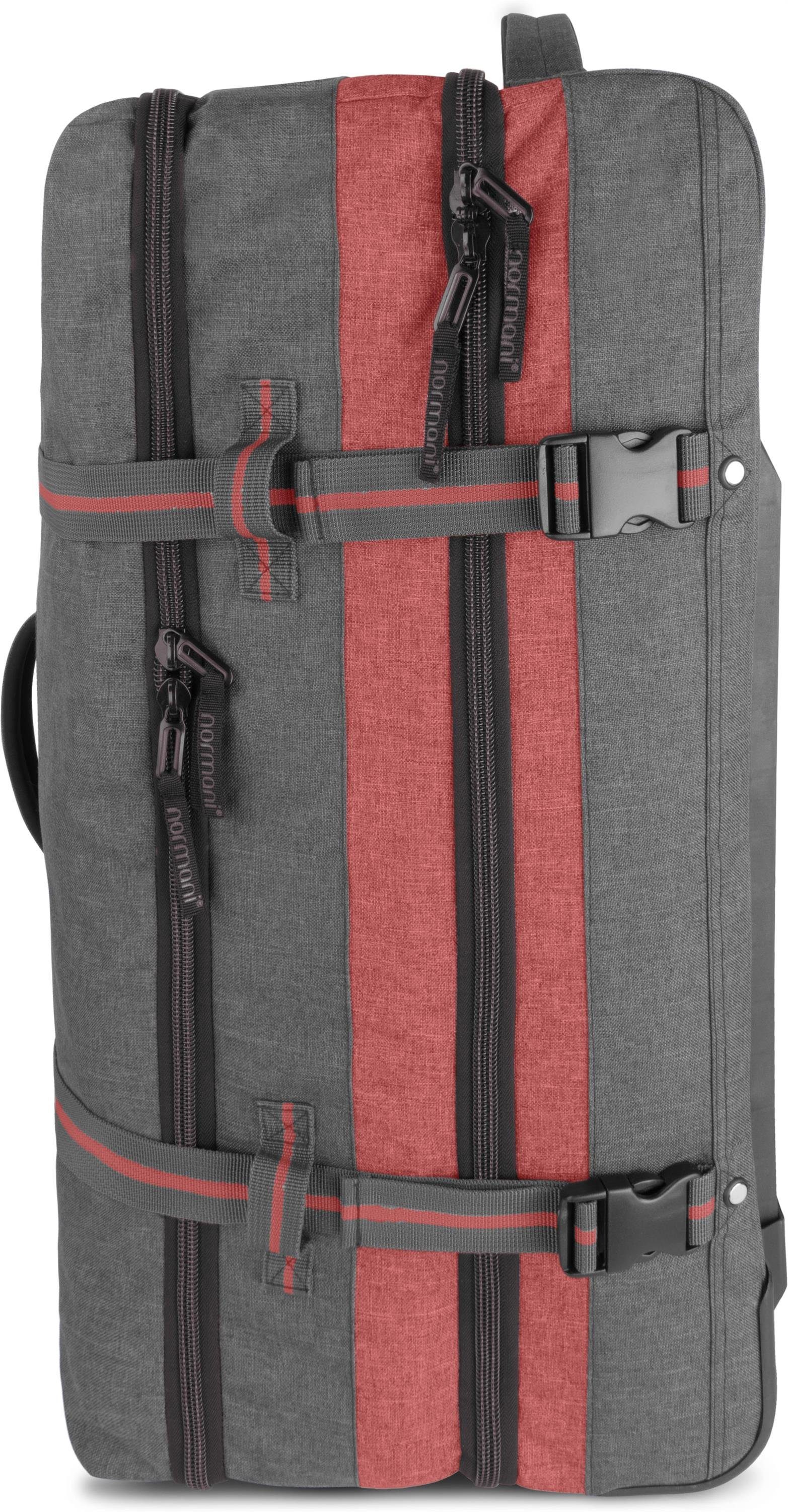 normani Reisetasche Dunkelgrau/Rot Aurori clevere 125, Fächeraufteilung mit Reisetasche Trolley