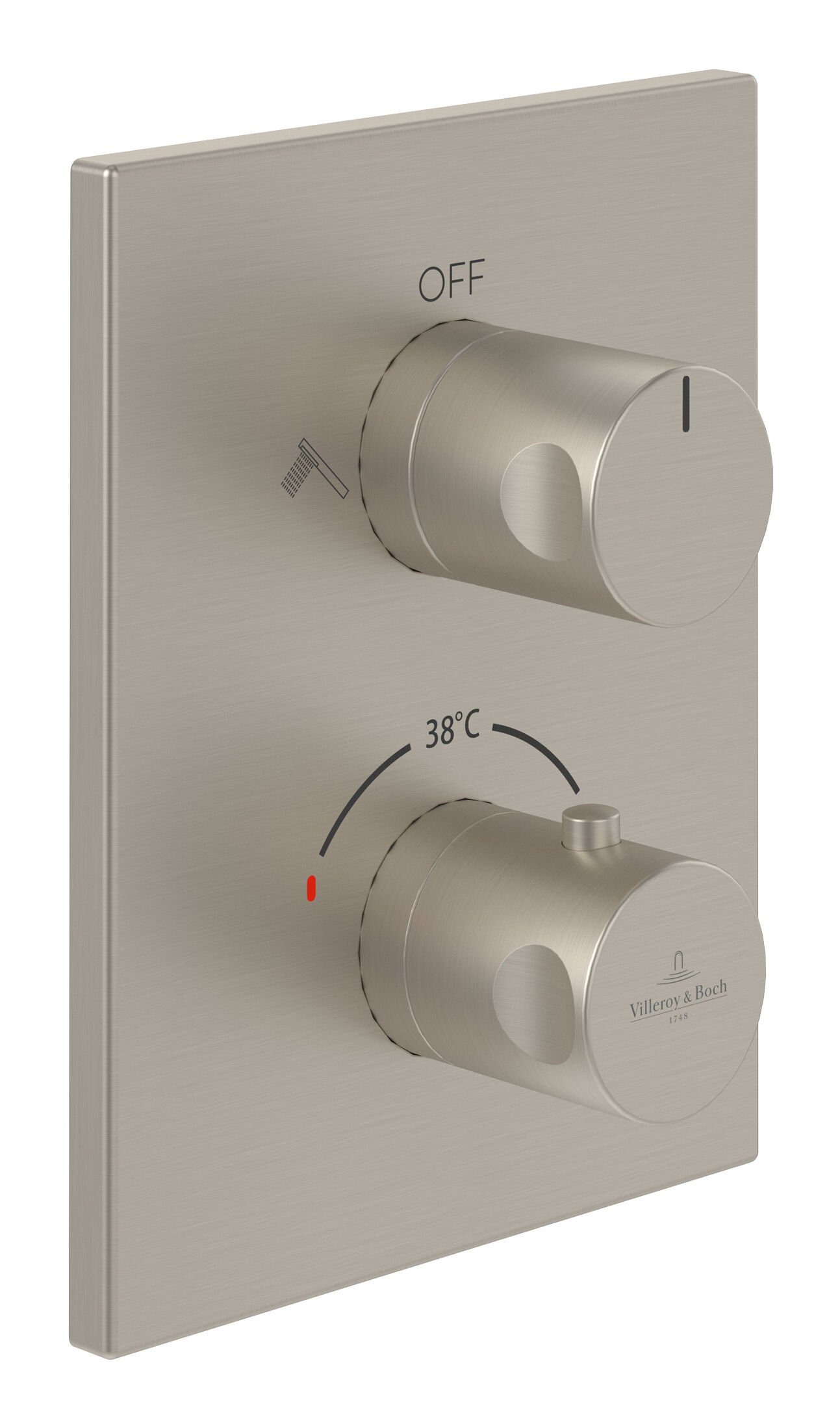 Villeroy & Boch Unterputzarmatur Universal Taps & Fittings Unterputz-Thermostat, Eckig, mit Umsteller - Brushed Nickel Matt | Wannenarmaturen