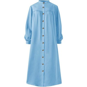 FIDDY Blusenkleid Blusenkleid Damen Elegant Lange Kleid Knopfleiste Einfarbig