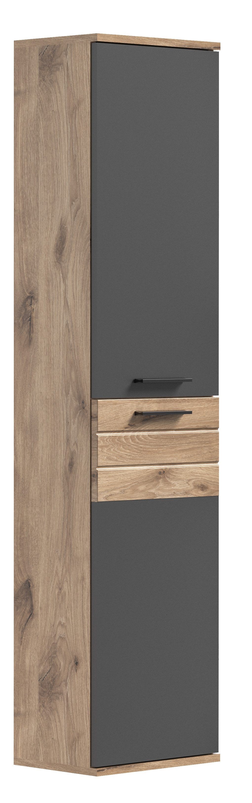 Newroom Hochschrank Eiche 152 cm Schrank Eiche Basalt Grau Industrial Badschrank Hochschrank Bad