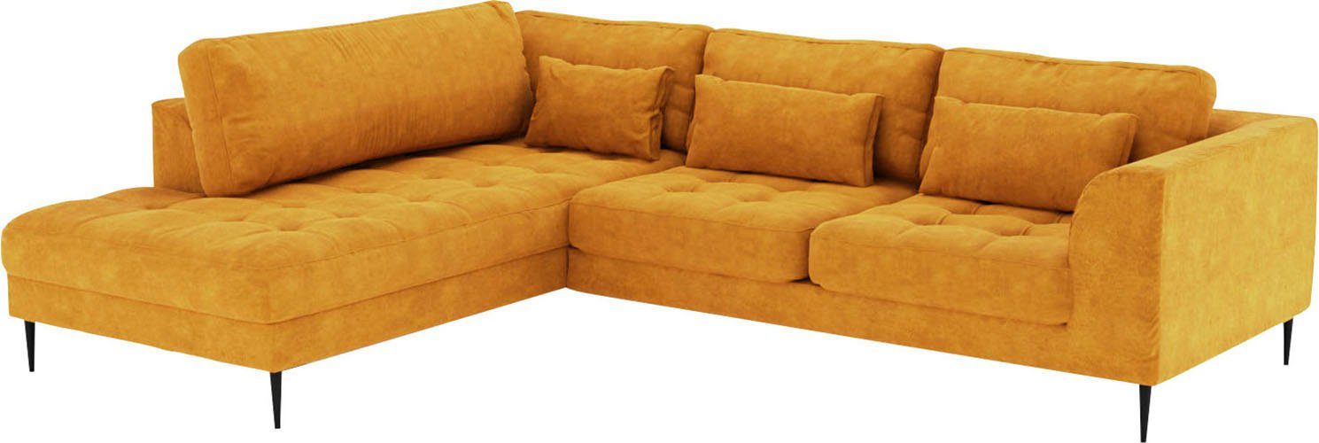 TRENDMANUFAKTUR Ecksofa Luzi, wahlweise mit Schlaffunktion und Bettkasten, gemütlich, L-Form, Designsofa mit Ottomane, Metallfüße schwarz, Breite 264 cm