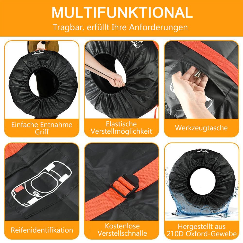 TUWENA Reifentasche 4 Stück Einstellbar Reifenschutzhülle,Reifentaschen Set für 13-22 Zoll, Waterproof Staubdicht Reifentasche für Sauberer Transport und Lagerung