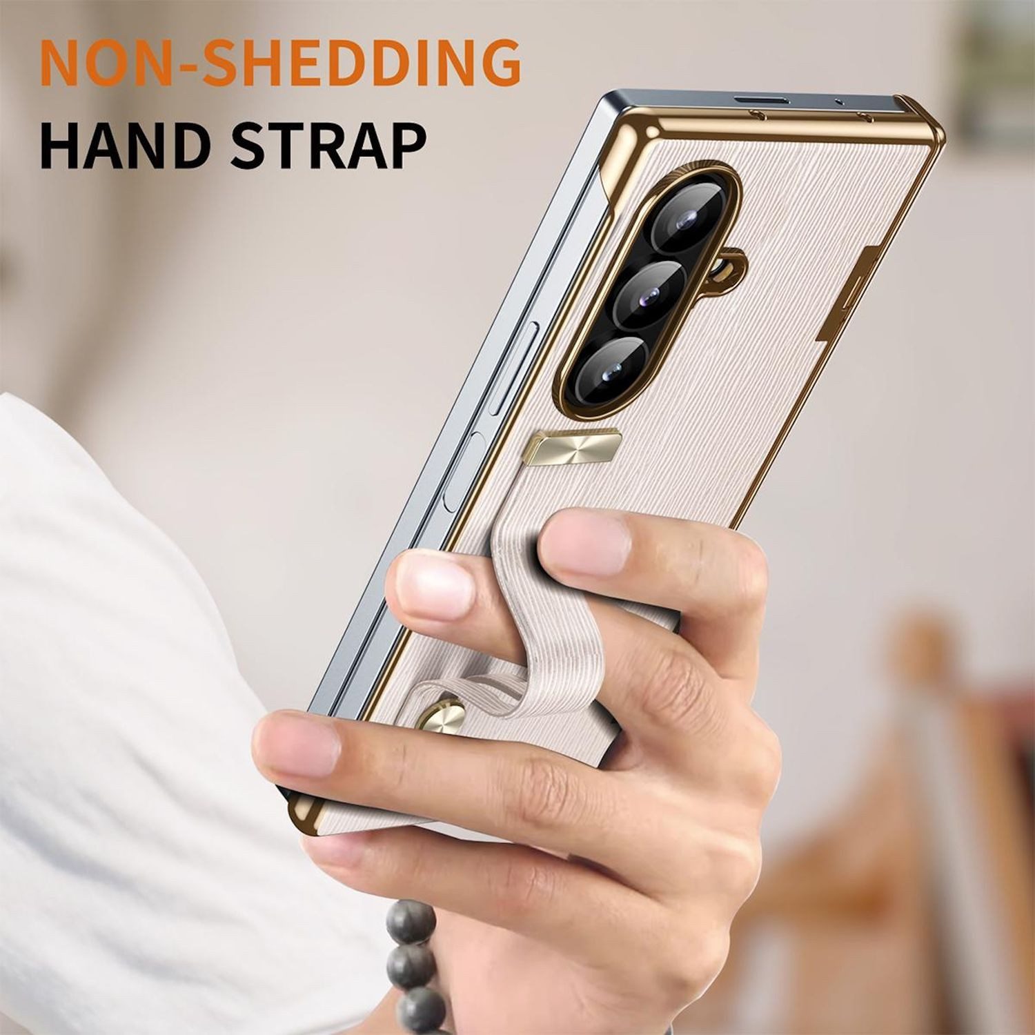 Wigento Handyhülle Für Samsung Galaxy Z Fold7 Design Leder Hülle mit Handriemen Pink, Leder Hülle mit einziehbarem Handriemen und integriertem Ständer