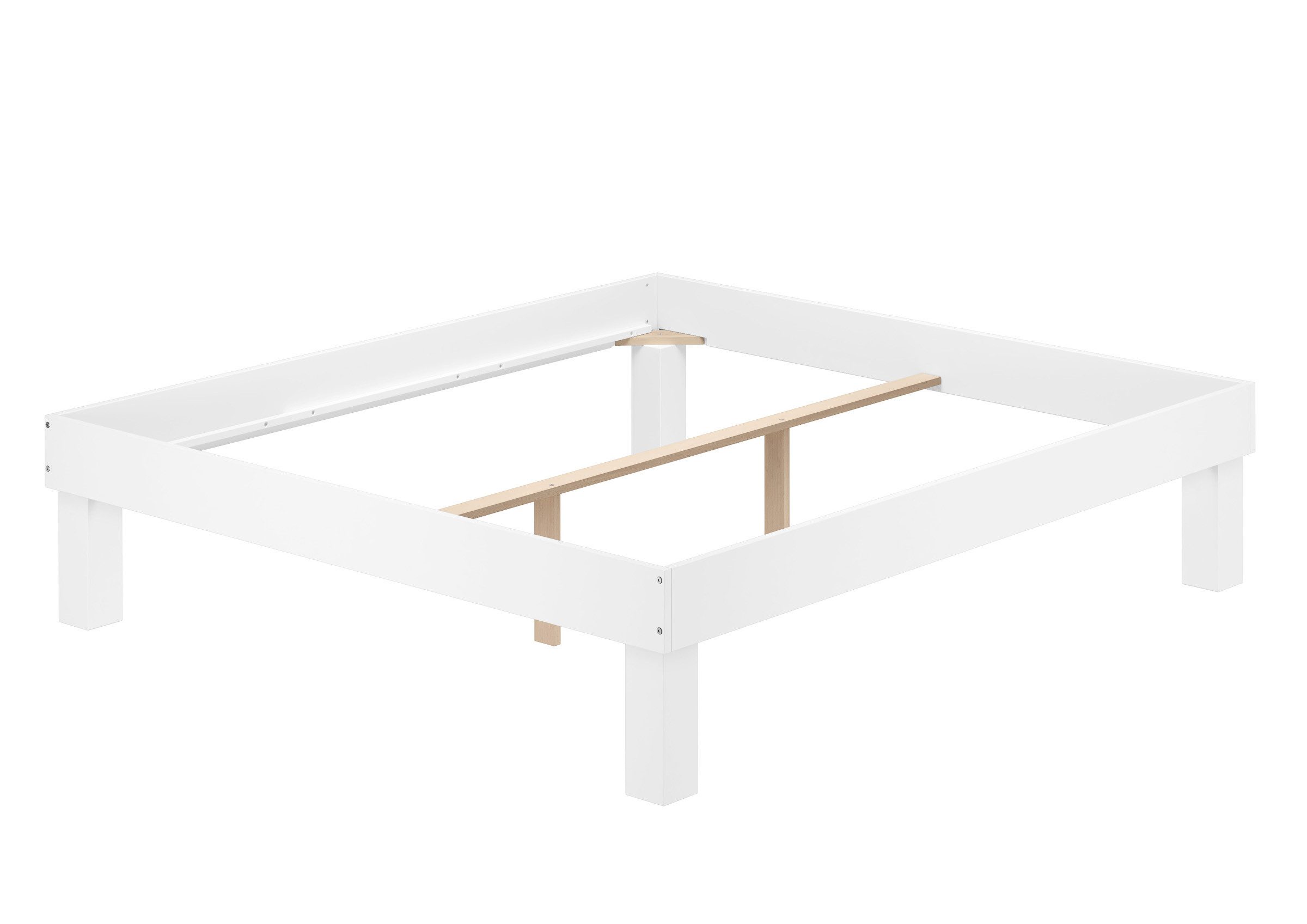 ERST-HOLZ Futonbett Buchenbett Massivholzbett Weiß Hohe Sitzkante, Buche waschweiß