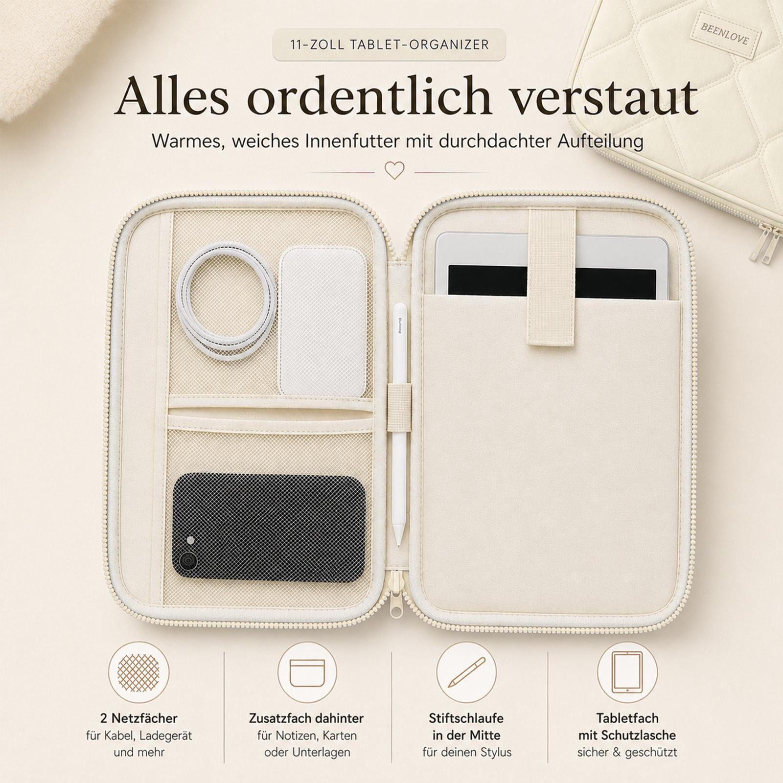 VERCO Tablet-Hülle Universal Organizer Sleeve bis 11 Zoll gepolstert 27,94 cm (11 Zoll), mit Trolley Schlaufe und Zubehörfach wasserabweisend gepolstert – Bild 2 von 5