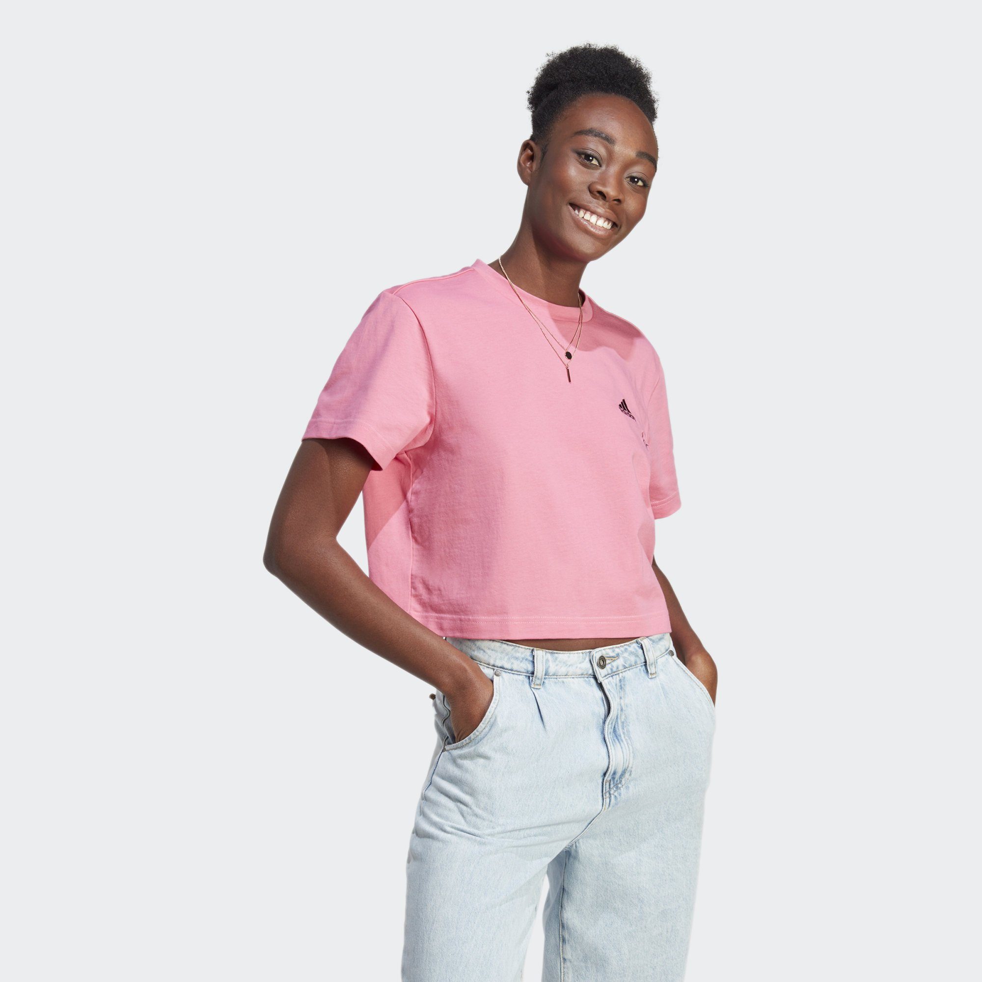 adidas Sportswear T-Shirt SCRIBBLE EMBROIDERY CROP-SHIRT Pink Fusion / Black