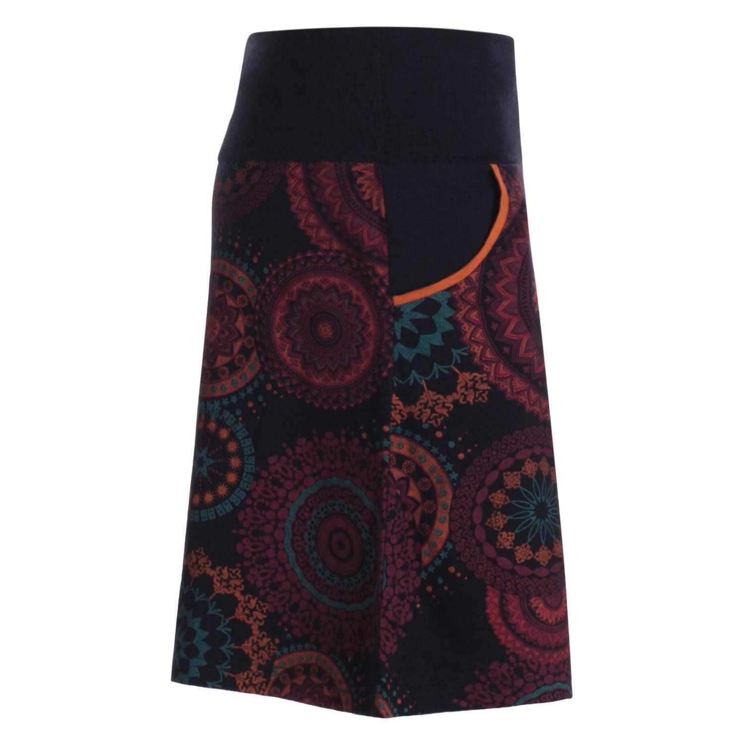 Vishes Minirock Kurzer Damen Baumwoll-Rock Taschen-Rock Mini-Röcke Mandala Hippie, Ethno, Boho Style