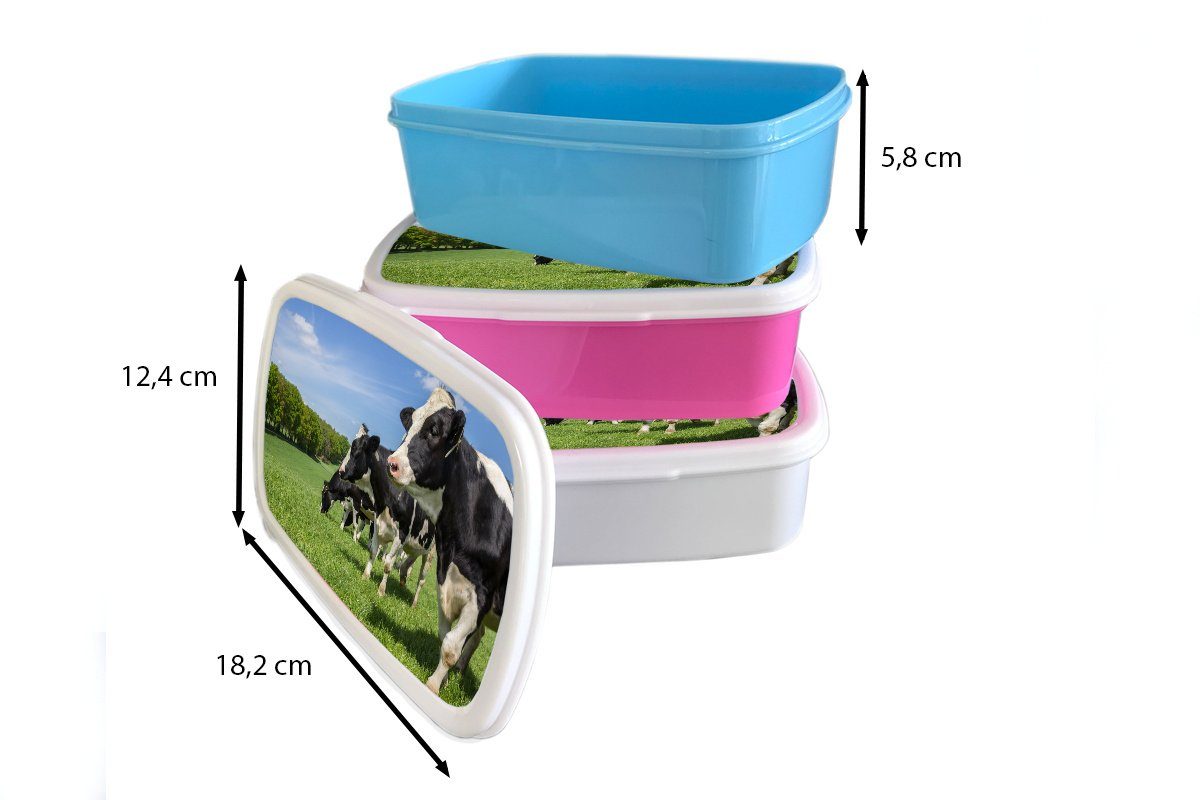 Kunststoff Brotdose - Lunchbox (2-tlg), Gras - MuchoWow Kuh Snackbox, Brotbox Erwachsene, Kunststoff, für Mädchen, Kinder, Wiese, rosa