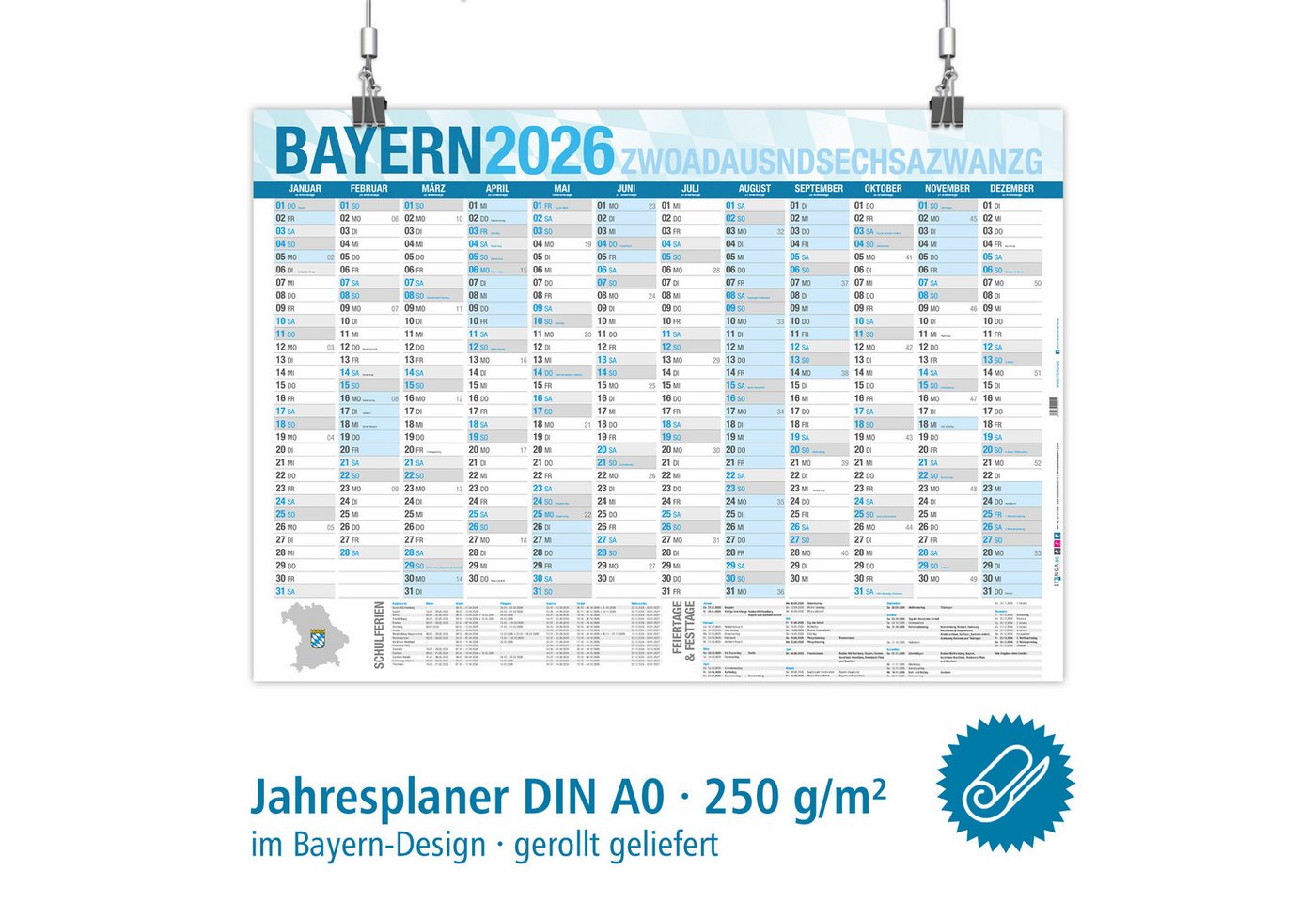 Thumbnail - itenga Wandkalender ITENGA Jahresplaner Bayern 2026 Wandkalender DIN A0 (118,9 x 84,1 cm)