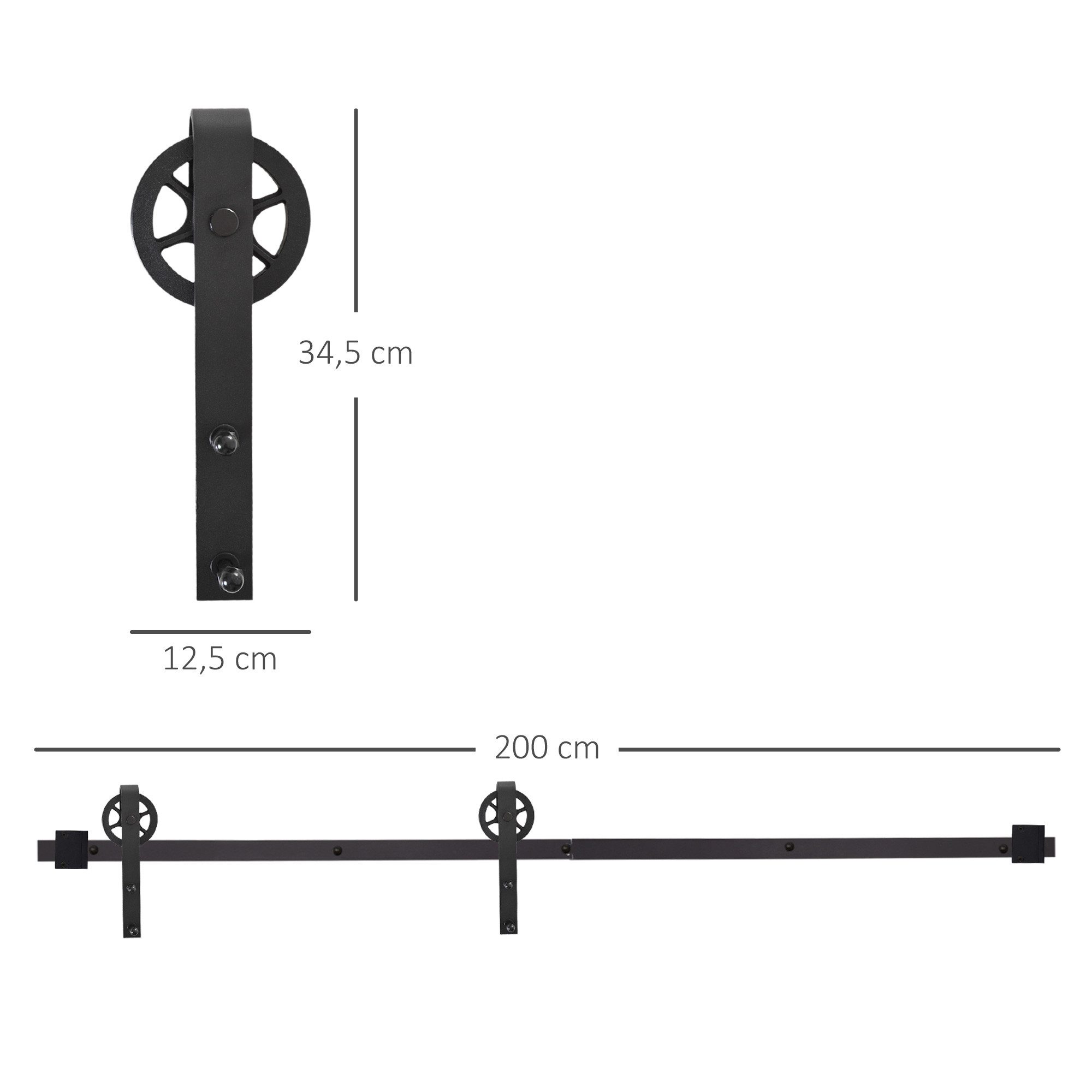HOMCOM Türbeschlag 200 cm, mit Schienen, Rollen, Schienenstopper, Bodenblock (Schiebetürsystem, 1 St., Schiebetüren-Beschlagsatz), aus Kohlenstoffstahl Schwarz