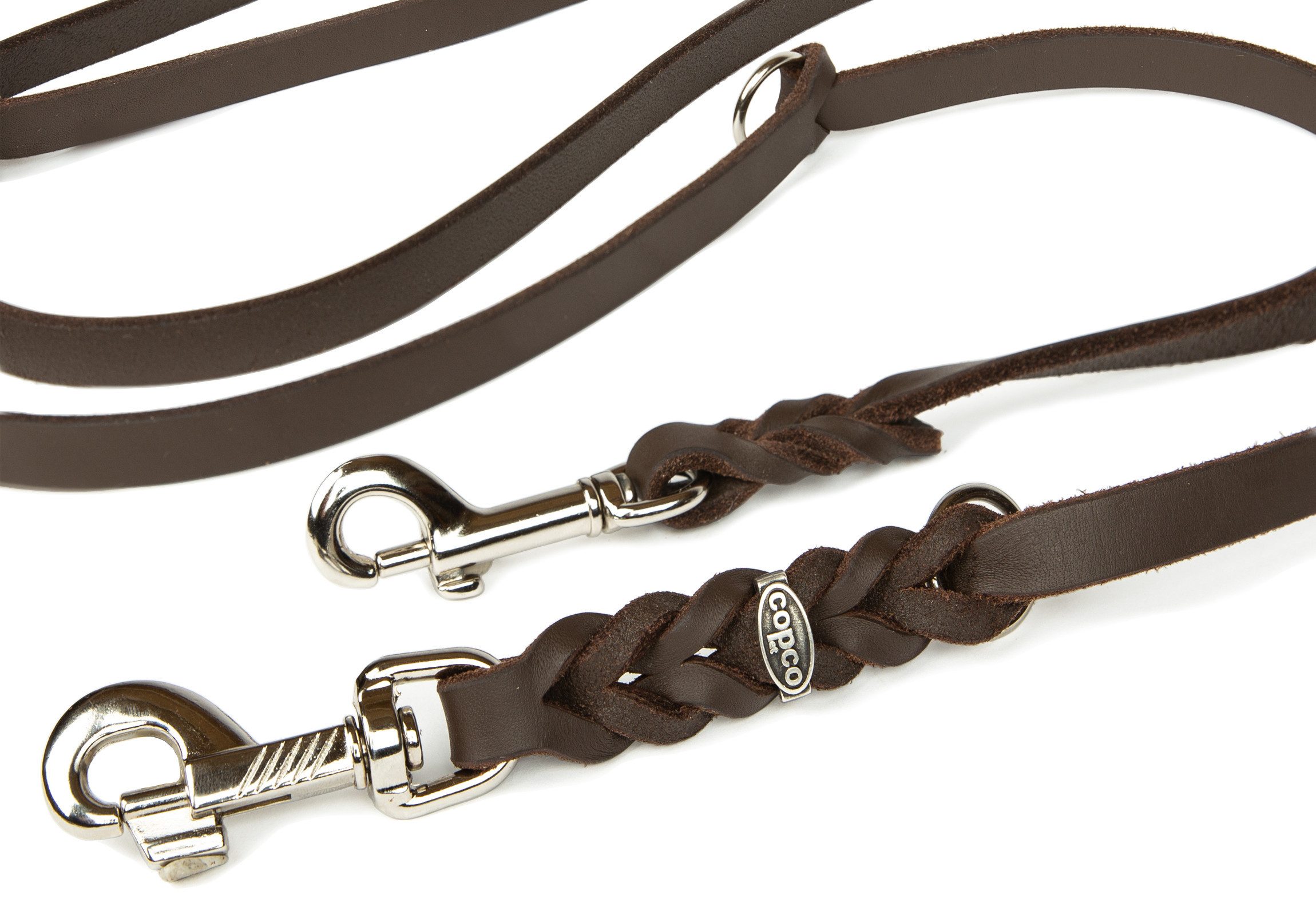 CopcoPet Hundeleine Fettlederleine Hundeleine geflochten dreifach verstellbar, Leder, Führerleine, zum umhängen, pflanzlich gegerbt, verschiedene größen
