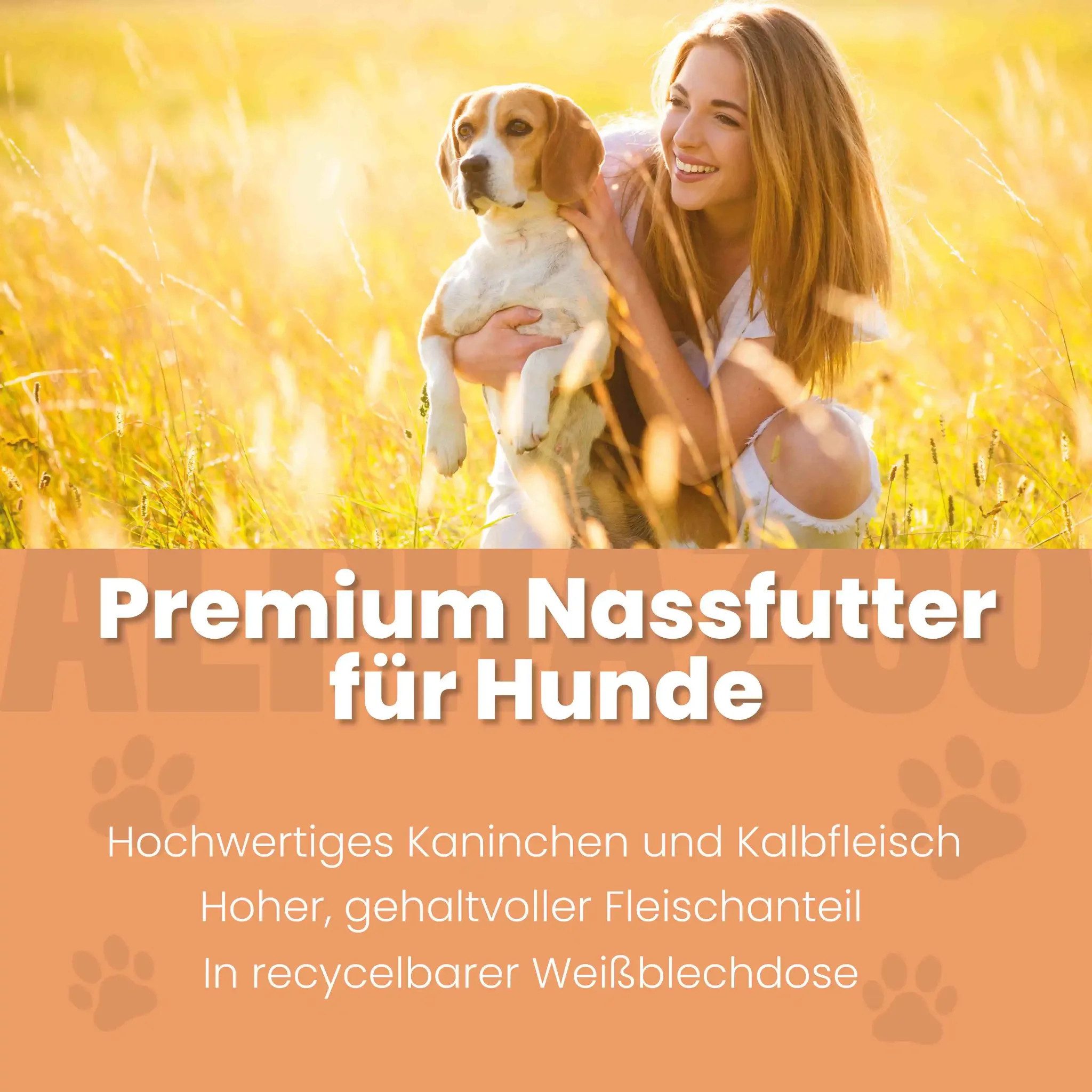 ALPHAZOO Kaninchen + Kalb für Senior für Hunde 12x400g Kaninchen + Kalb, Nassfutter