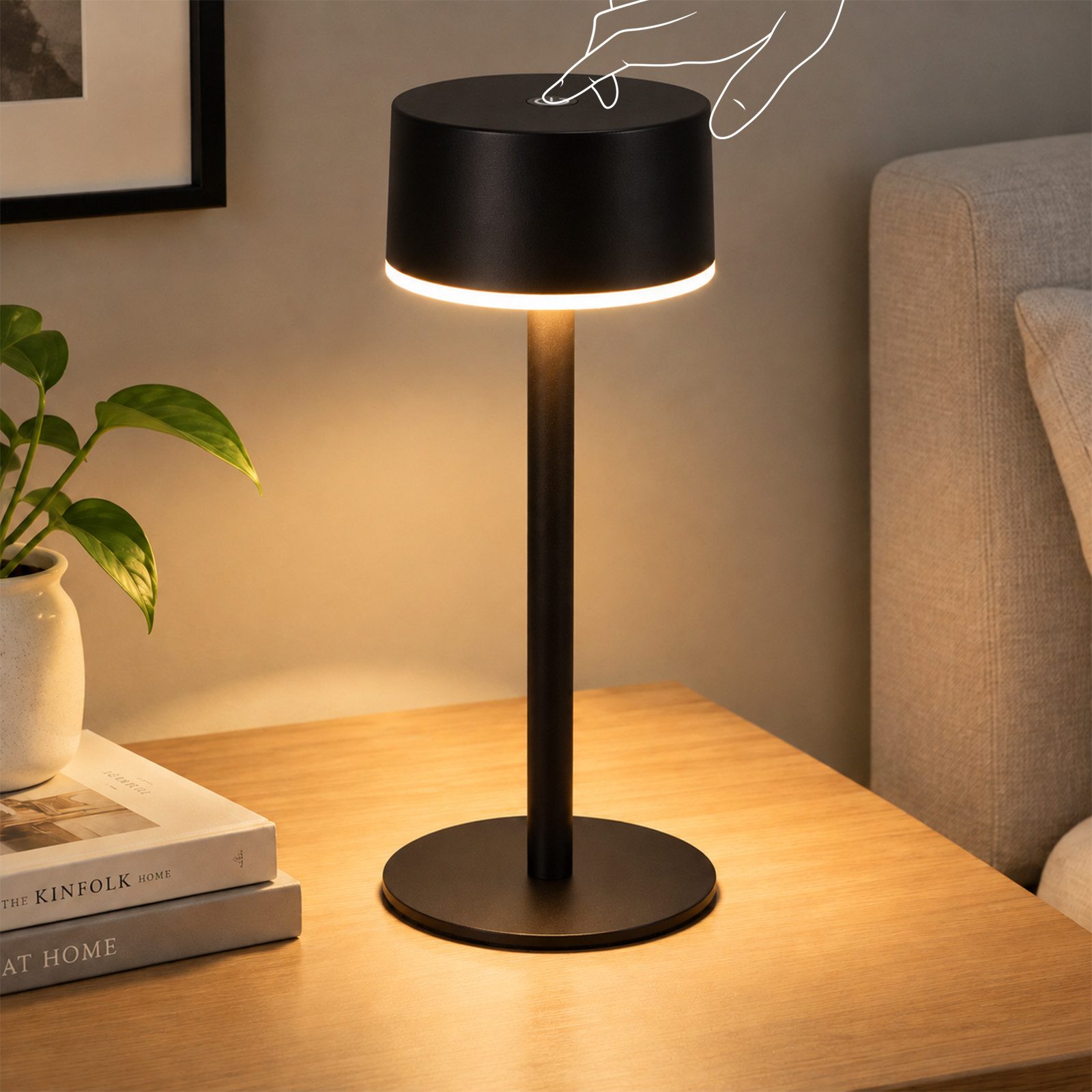 Nettlife LED Tischleuchte modern,1800mAh Akku,3000K,Weiß/Schwarz Nachttischlampe touch USB-C, Touch, LED fest integriert, 19.4*8*7.5cm,für Schlafzimmer Terrasse Wohnzimmer