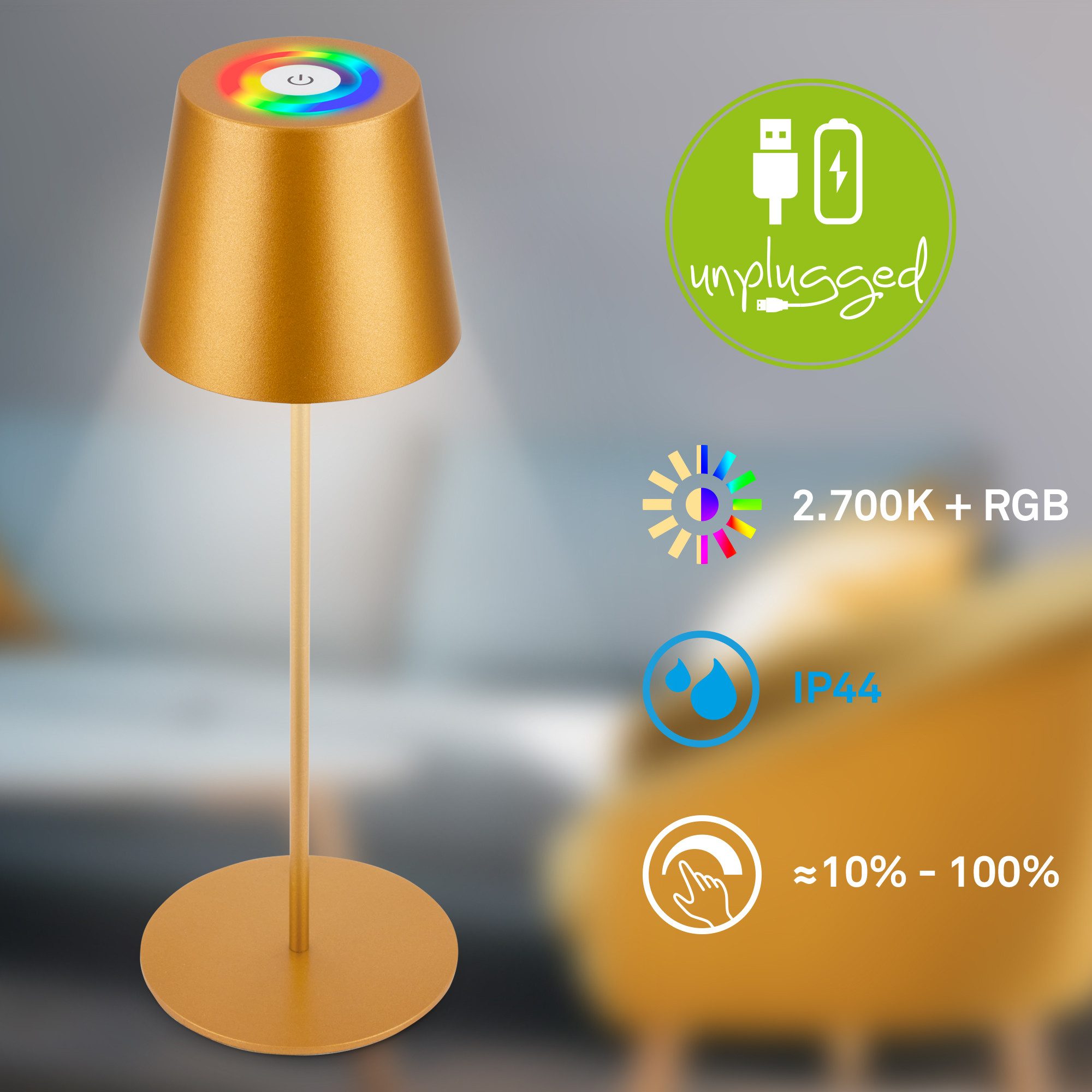 Briloner Leuchten LED Tischleuchte Akku Flaschenaufsatz Leuchte kabellos 3-in1 Indoor/Outdoor, LED fest integriert