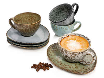 SÄNGER Kaffeeservice »Athen« (8-tlg), Steingut, mehrfarbiges Kaffeetassen Set, Vintage Design, spülmaschinengeeignet