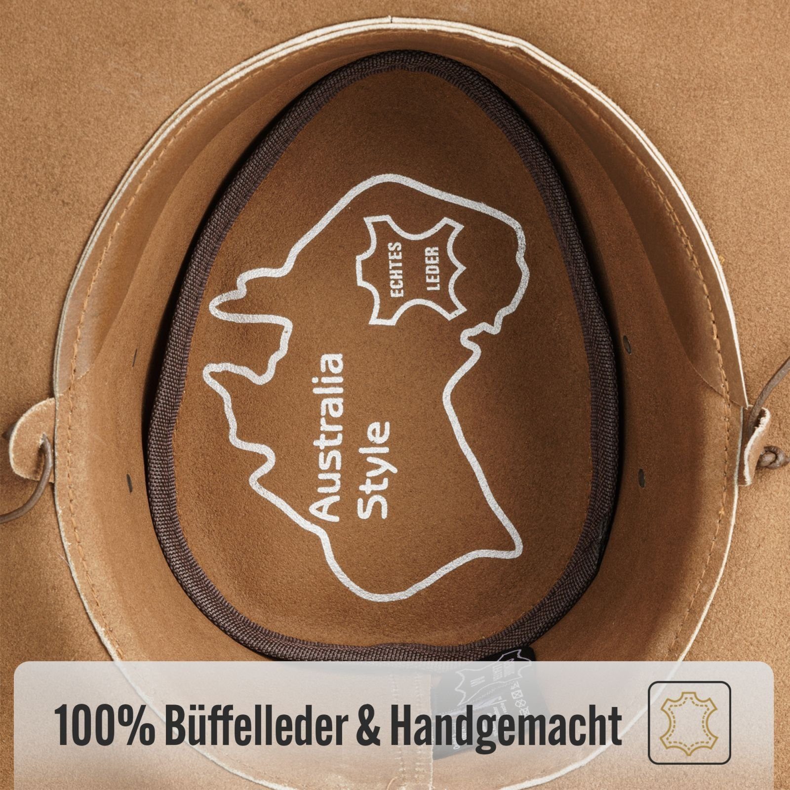 BLACK FOREST FOX Cowboyhut MELBOURNE Unisex Cowboy Western Wickel Rindsleder Hut Beige Brown Größe M