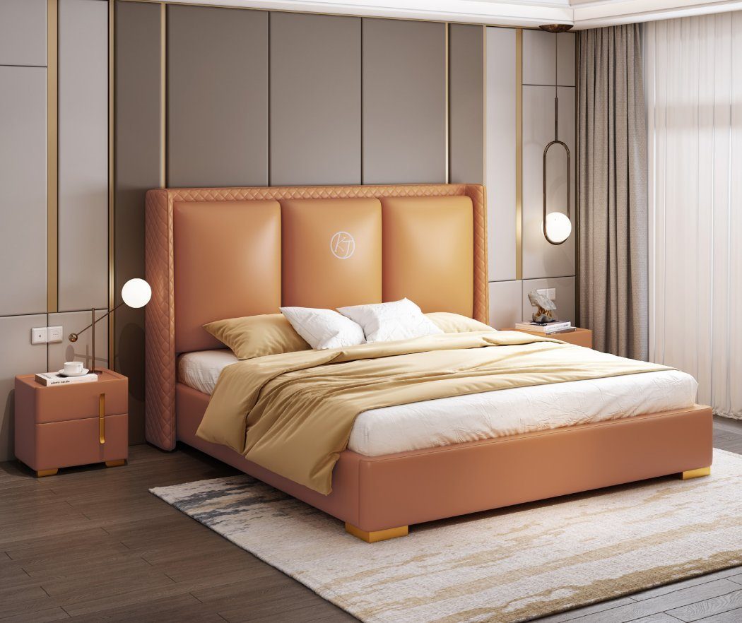 JVmoebel Bett, Bett Orange Schlafzimmer Design Möbel Moderne Luxus Betten