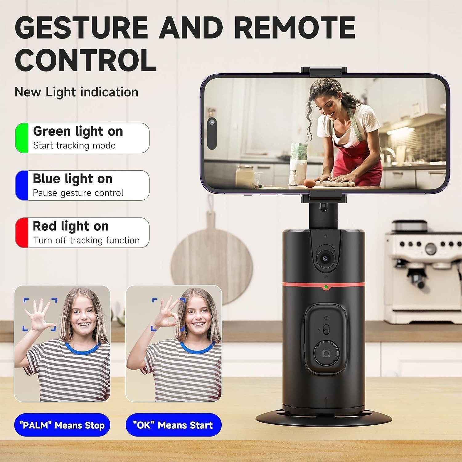 Toomoke Gimbal Smartphone, 360° Rotation Smart Tracking Telefonhalter Kamera-Gimbal (Smart Gesicht Körper Tracking Selfie Stick Gimbal Stabilisator)