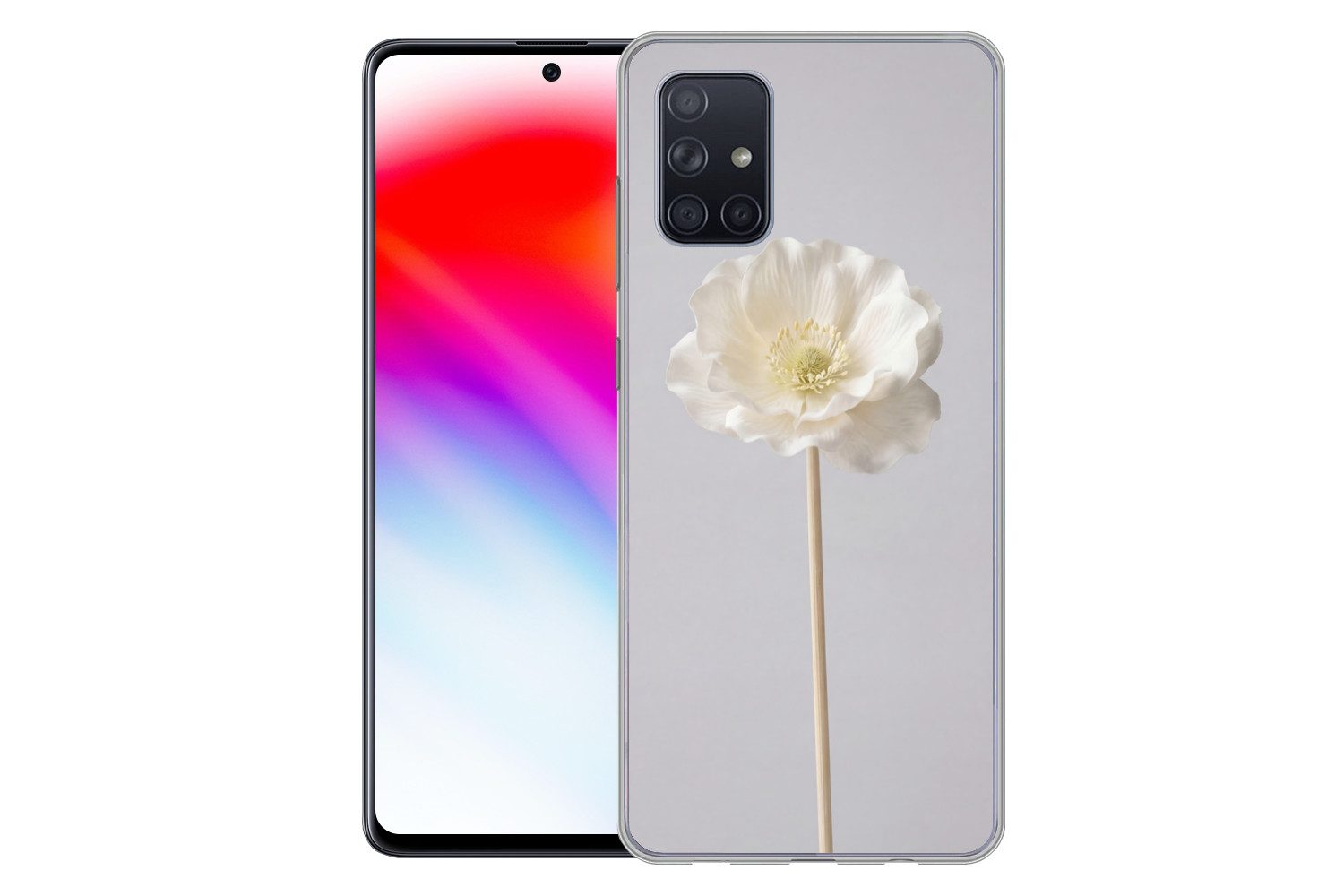 MuchoWow Handyhülle für Samsung Galaxy A51 Blume - Minimalistisch -Weiß, Smartphone-Bumper, Print, Handy Schutzhülle Dünn
