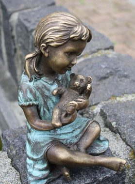 Bronzeskulpturen Skulptur Bronzefigur Mädchen mit Teddybär Wohndekoration