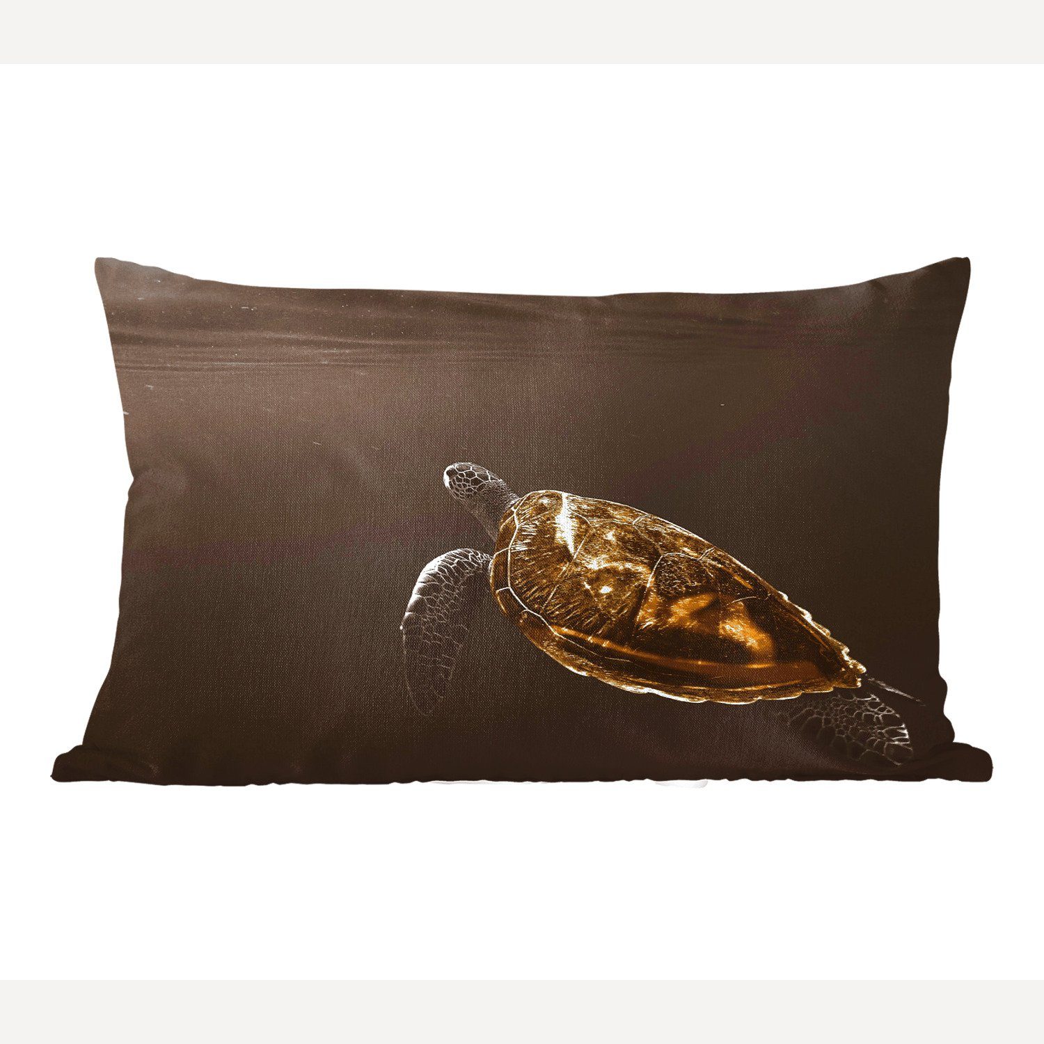 MuchoWow Dekokissen Schildkröte - Schwarz - Gold, Wohzimmer Dekoration, Zierkissen, Dekokissen mit Füllung, Schlafzimmer