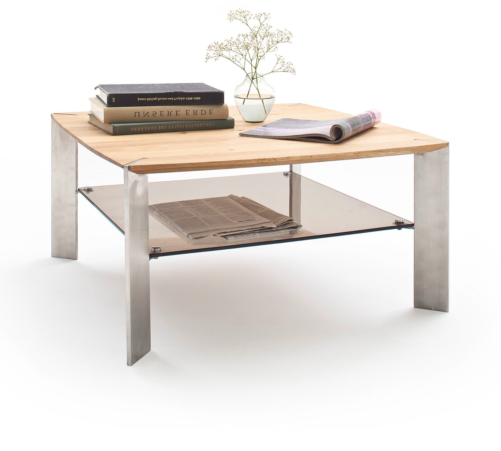 MCA furniture cm), Nelia Tisch Asteiche Edelstahl massiv Couchtisch 50x50 quadratisch, und (Wohnzimmer