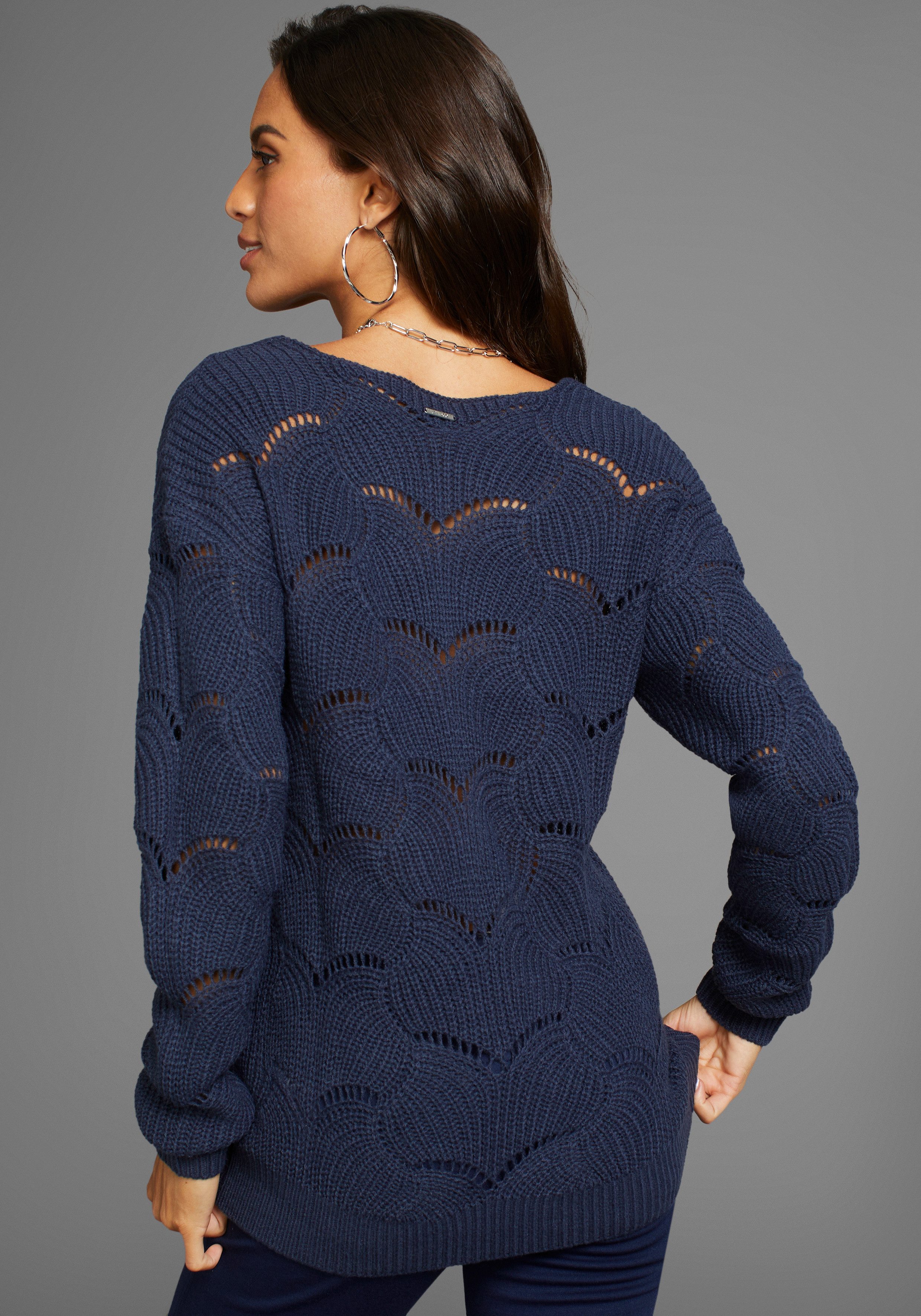 Laura Scott Strickpullover softer Übergangsstrick mit V-neck und trendy Ajourmuster