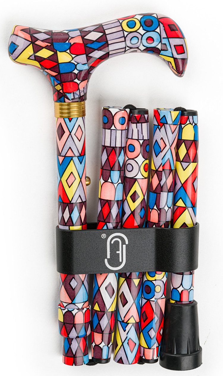 Stockshop Gehstock Gehstock Faltstock MIRÓ,Derbygriff Acryl,Leichtmetall,Klammer+Tasche