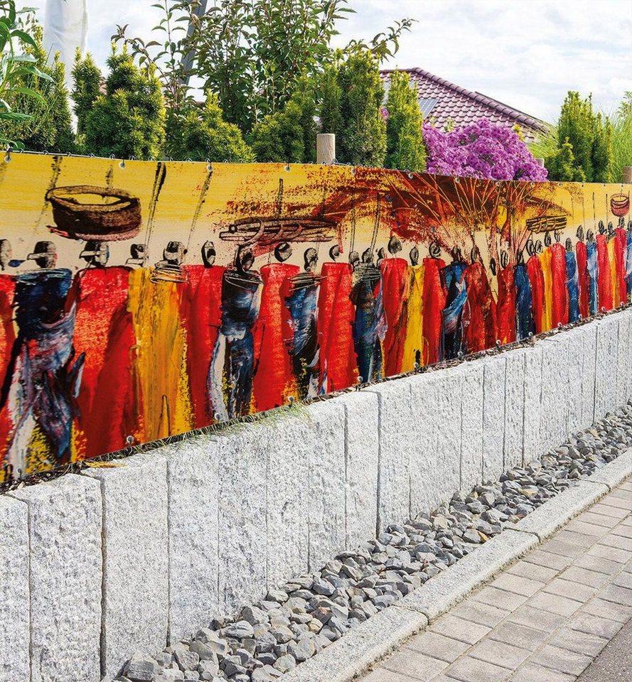 Thumbnail - MyMaxxi Sichtschutzzaunmatten Zaunbanner Afrikanische Stammesversammlung Sichtschutz Garten Zaun, (Bambus grün)