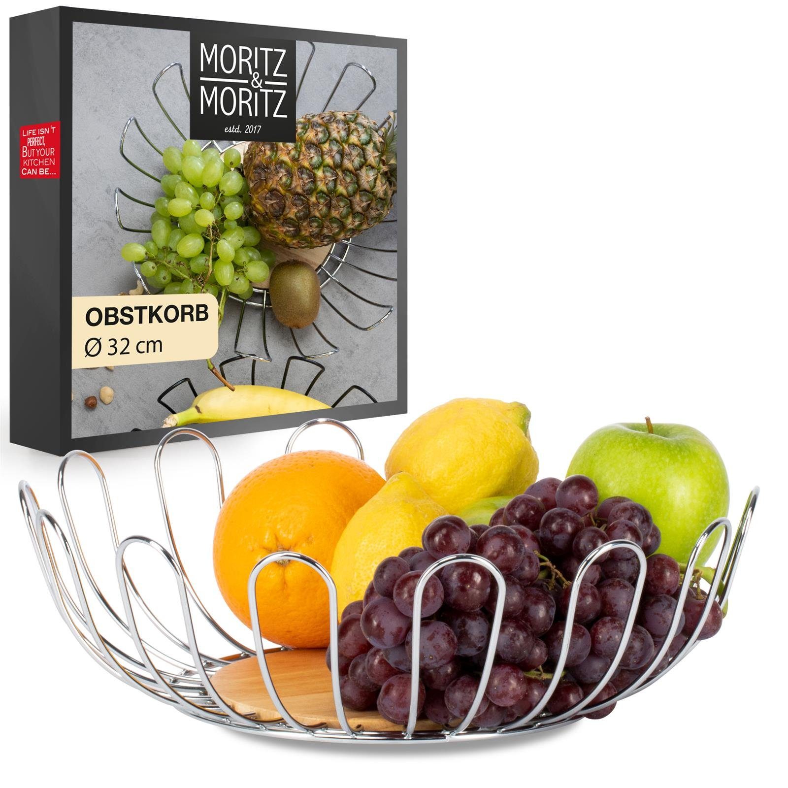 Moritz & Moritz Obstschale Moritz & Moritz Moments Obstkorb Rund Bögen silber, Metall, (32cm, 2-tlg), Korb für Geschenke, Früchte, Gemüse und Brot