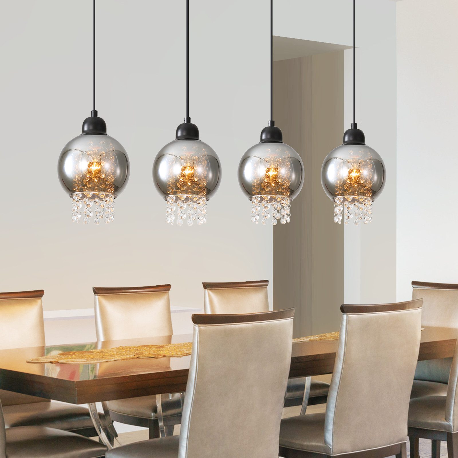 ZMH Pendelleuchte Esszimmer 3/4 Flammig E27 Kristall Rauchgrau Pendellampe Schlafzimmer, ohne Leuchtmittel, Modern Esszimmerlampe Kristall …