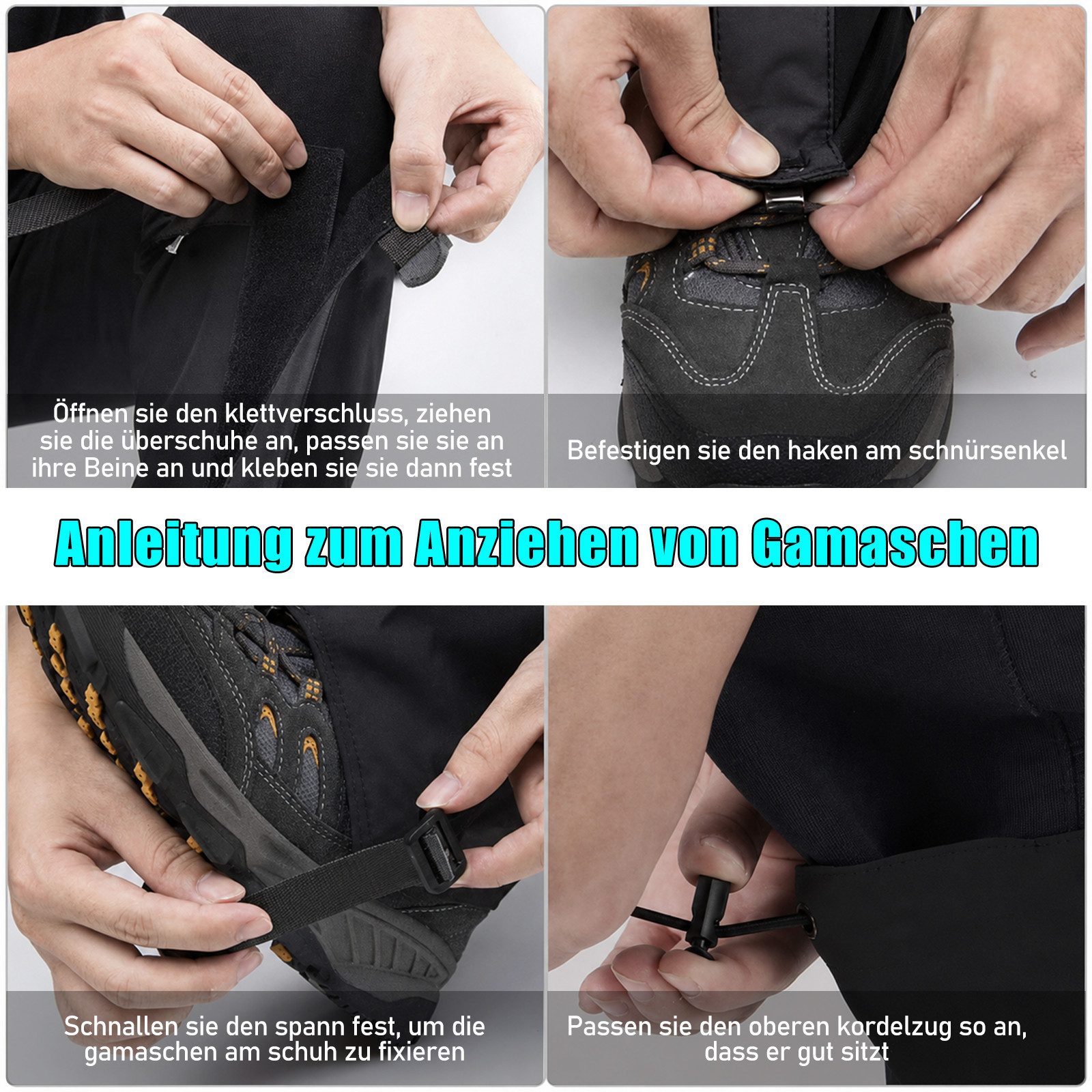 HUGERSTONE Gamaschen Wasserdichte Gamaschen mit Verstellbare Riemen und Klettverschluss, (Verlängerte Ggamaschen Wandern), Geeignet für Outdoor, Bergsteigen, Trekking, Jagd, Skifahren, Unisex