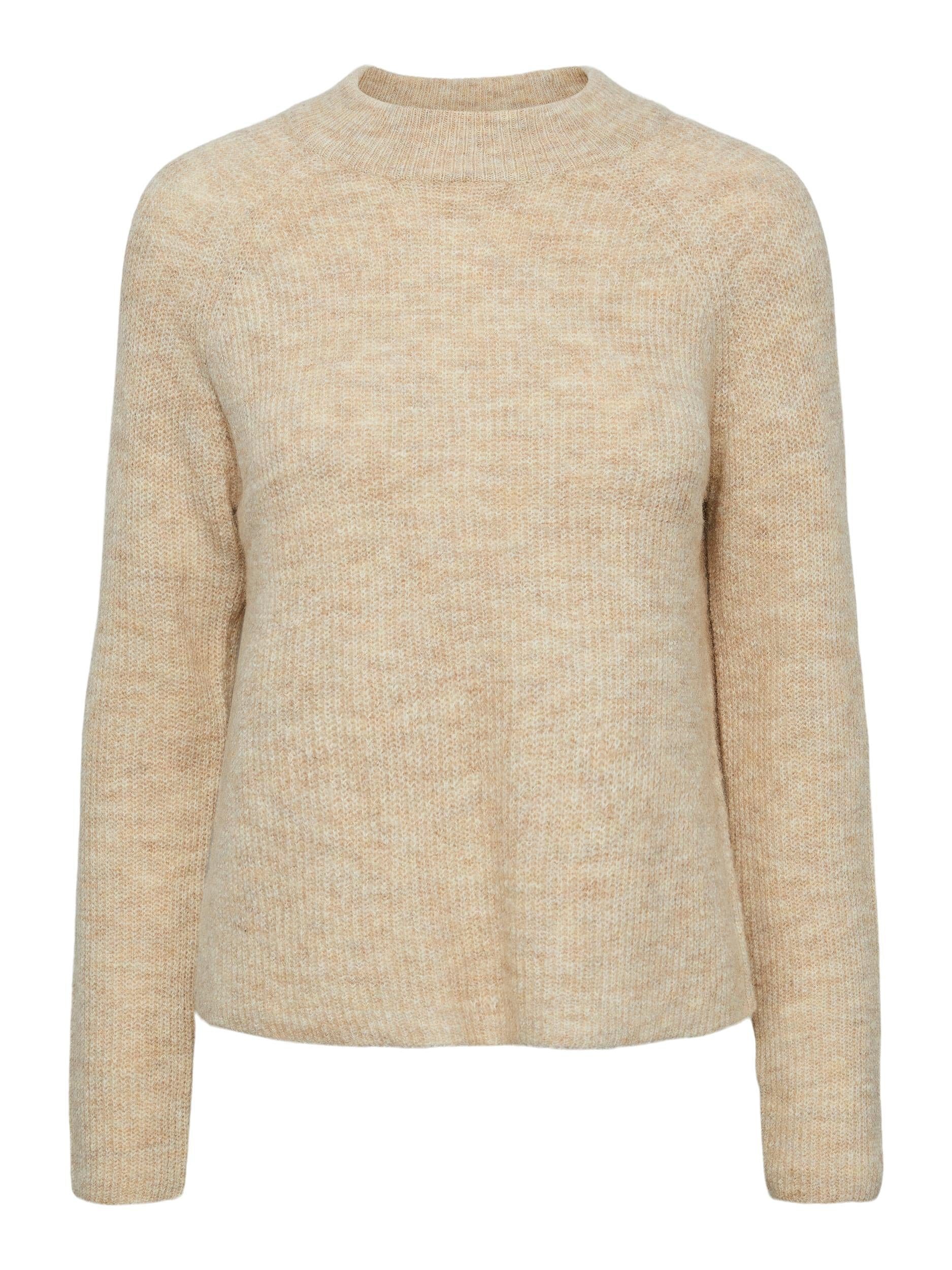 Pieces Pullover, Rundhals-Ausschnitt, breites Rippbündchen am Hals, lässige Passform, meliert, für Damen, beige