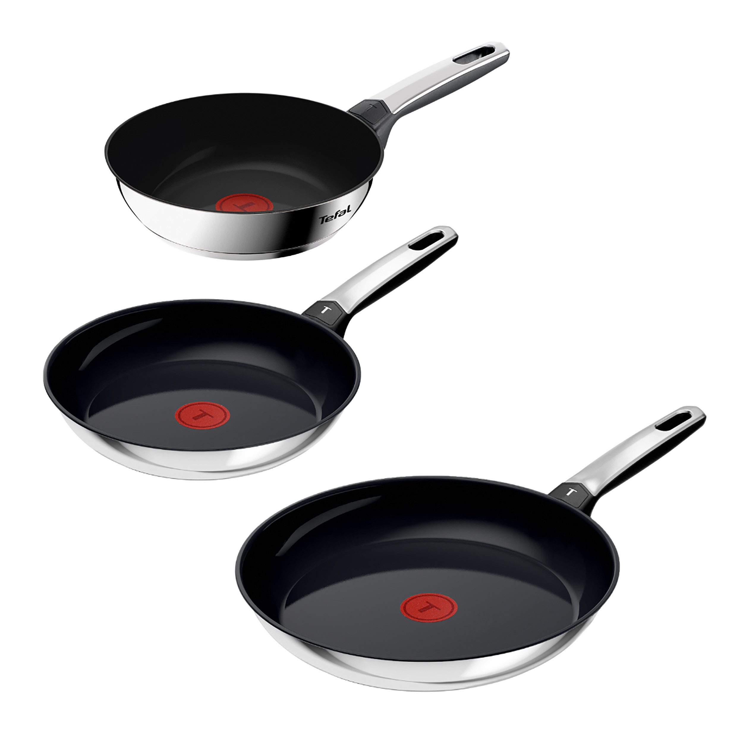 Tefal Pfannen-Set Emotion+, Edelstahl (Set, 3-tlg), Premium Edelstahl, Induktion, spülmaschinenfest, hochglanzpoliert