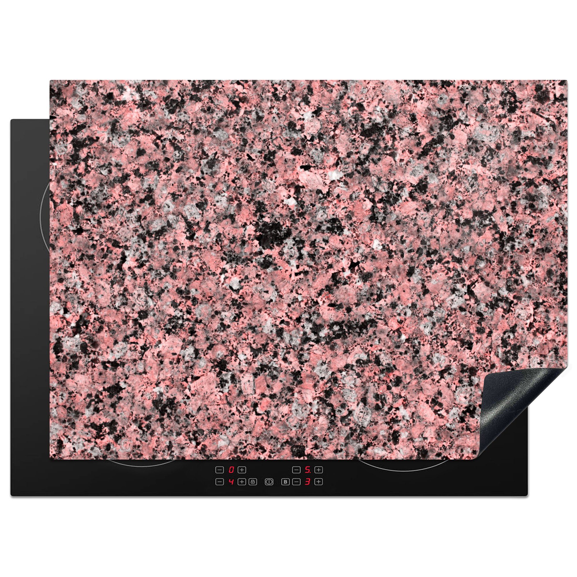 MuchoWow Herdblende-/Abdeckplatte Granit - Rosa - Schwarz - Kristall, Vinyl, (1 tlg), 70x52 cm, Mobile Arbeitsfläche nutzbar, Ceranfeldabdeckung