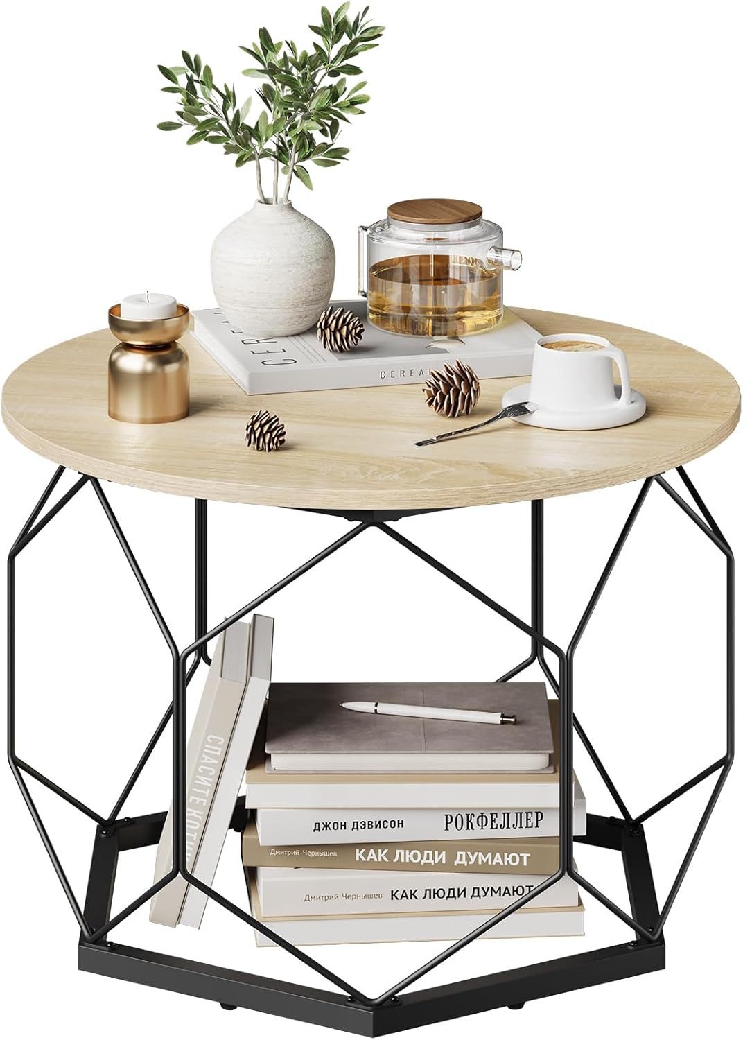 Woltu Couchtisch (1-St), Kaffeetisch mit Stauraum, Holzwerkstoff Metallrahm günstig online kaufen