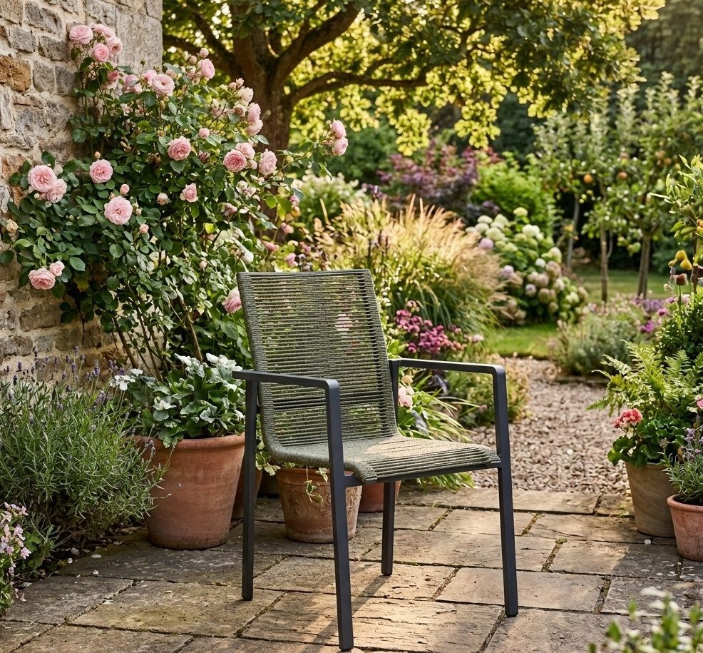 MANDALIKA Garden Gartensessel 6er Set Aluminium / Rope Stapelsessel Zoe