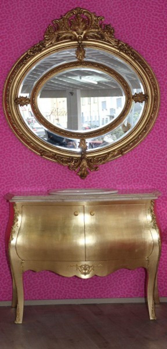 Casa Padrino Barockspiegel Luxus Barock Waschtisch Spiegel mit Rund Barock Badezimmermöbel - Marmorplatte inkl. cremfarbiger Luxus Gold