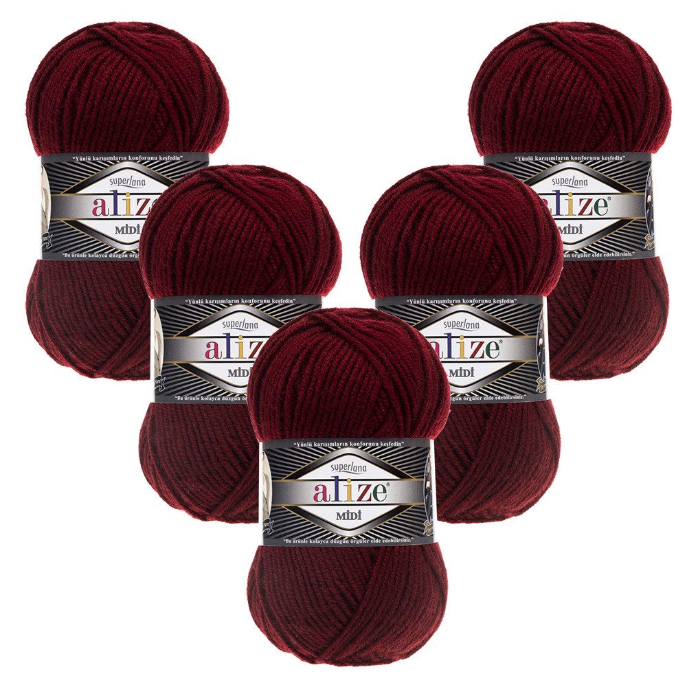 Alize 5 x ALIZE Superlana Midi Häkelwolle, 170 m, Yarn,Strickgarn,Handstrickgarn
