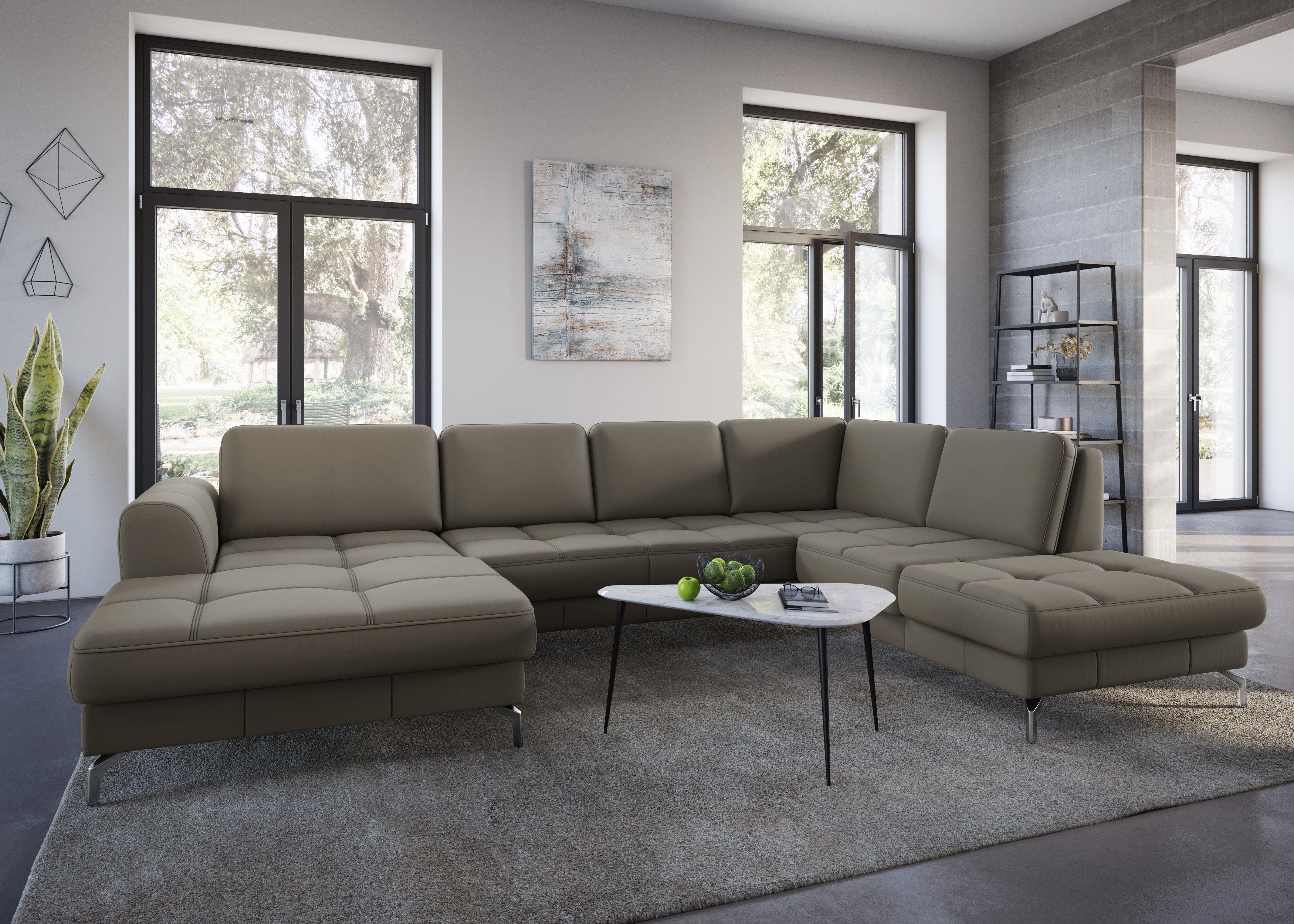 sit&more Wohnlandschaft Bendigo U-Form, inklusive Sitztiefenverstellung, Bodenfreiheit 12 cm, in 2 Fußfarben