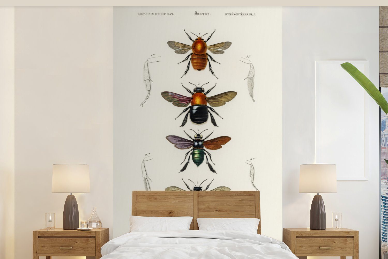 MuchoWow Fototapete Bienen - Jahrgang - Insekten, Matt, bedruckt, (3 St), Wallpaper für Wohnzimmer, Schlafzimmer, Kinderzimmer, Vinyl Tapete