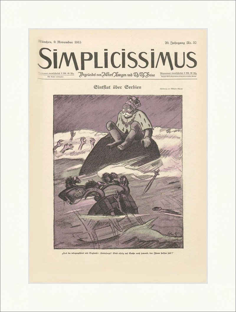 Kunstdruck Titelseite der Nummer 32 von 1915 Wilhelm Schulz Serbien Simplicissimu, (1 St)