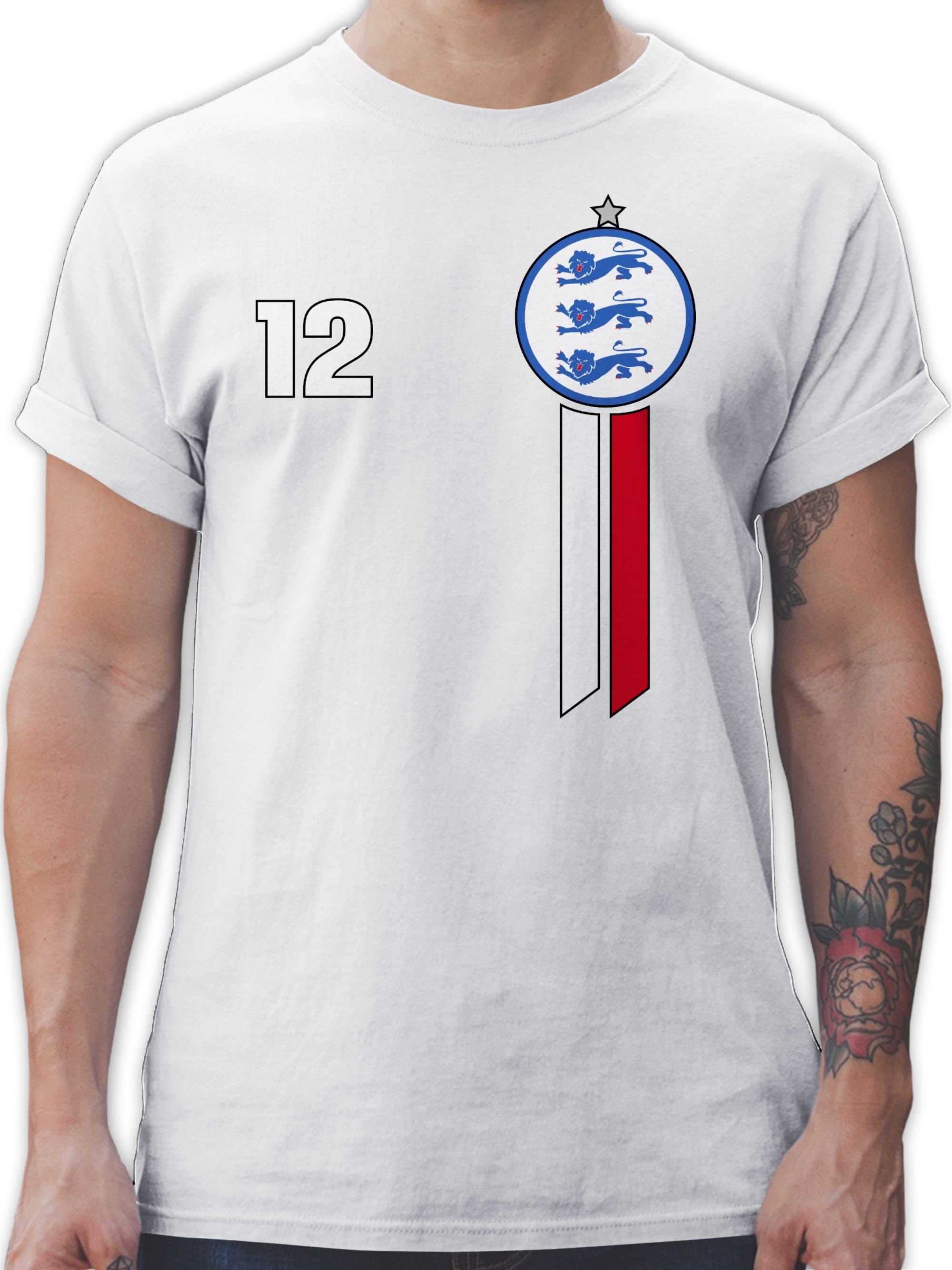 Shirtracer T-Shirt 12. Mann England Emblem Fussball EM 2024 01 Weiß